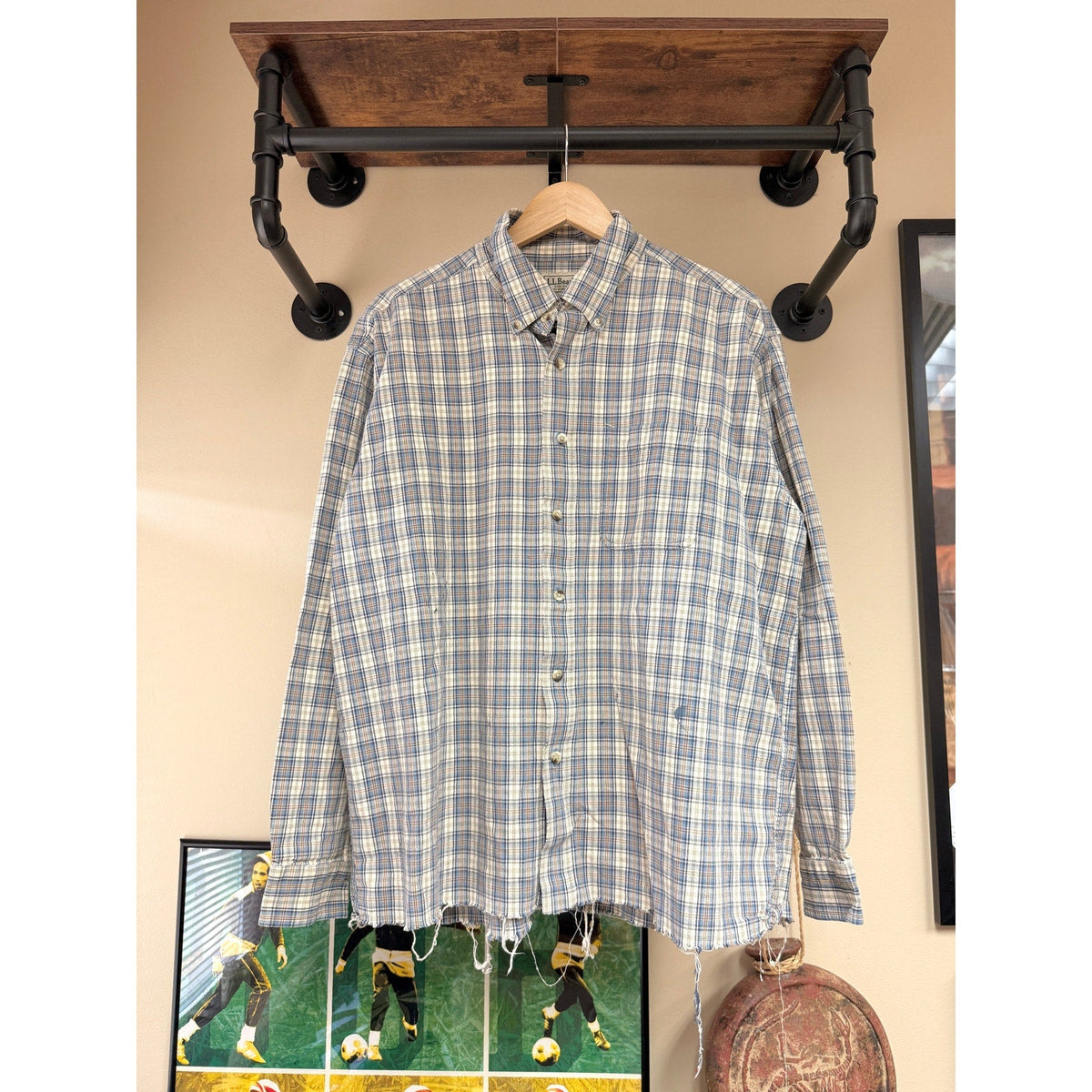 Y2K LL Bean Earth Tone Raw Hem Plaid Flannel