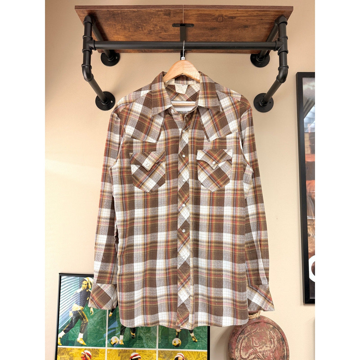 70s Rocking K Ranchwear Brown Shimmer Plaid Western Shirt