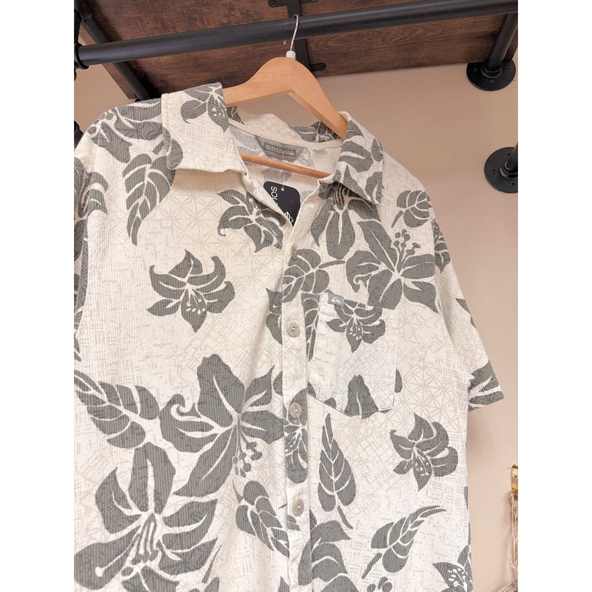 90s Quiksilver White / Grey Sacred Geo Hawaiian Shirt