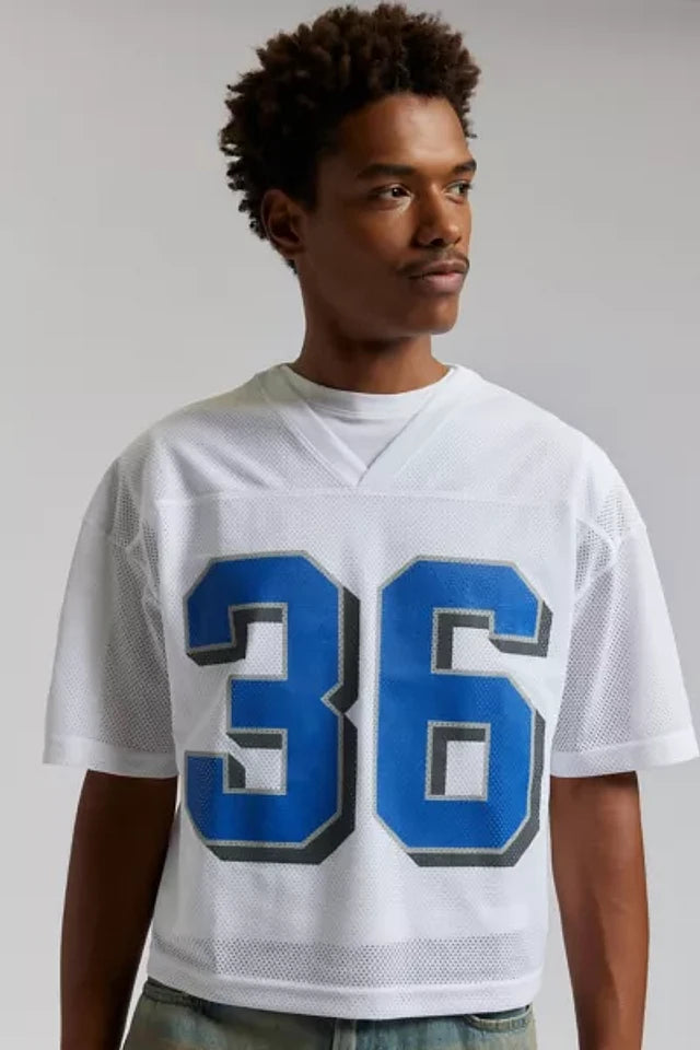 UO Mesh Football Jersey V-Neck Tee White Sz L