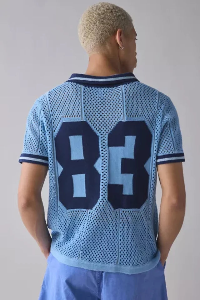 UO Mylo Short Sleeve Jersey Sweater Blue Sz Small