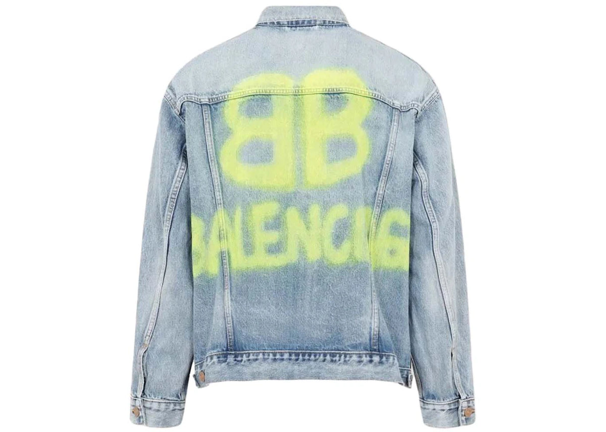 Balenciaga Large Fit Grafitti Backlogo Denim Jacket Blue/Yellow