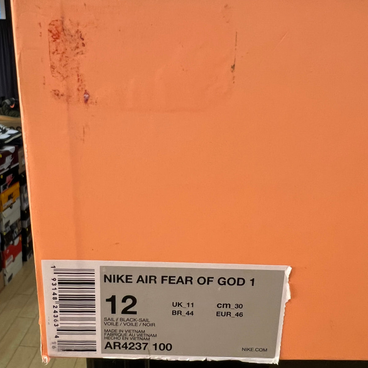 Nike Air Fear Of God 1 Sail Black used yellowing