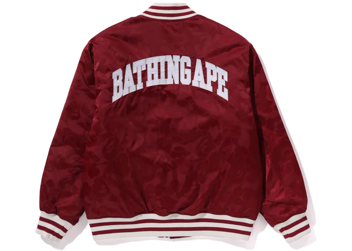 BAPE Tonal Solid Camo Padded Varsity Jacket Red