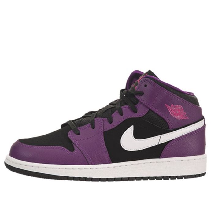 AIR JORDAN 1 MID BLACK VIVID PINK BRIGHT GRAPE (GS) SZ 5.5Y