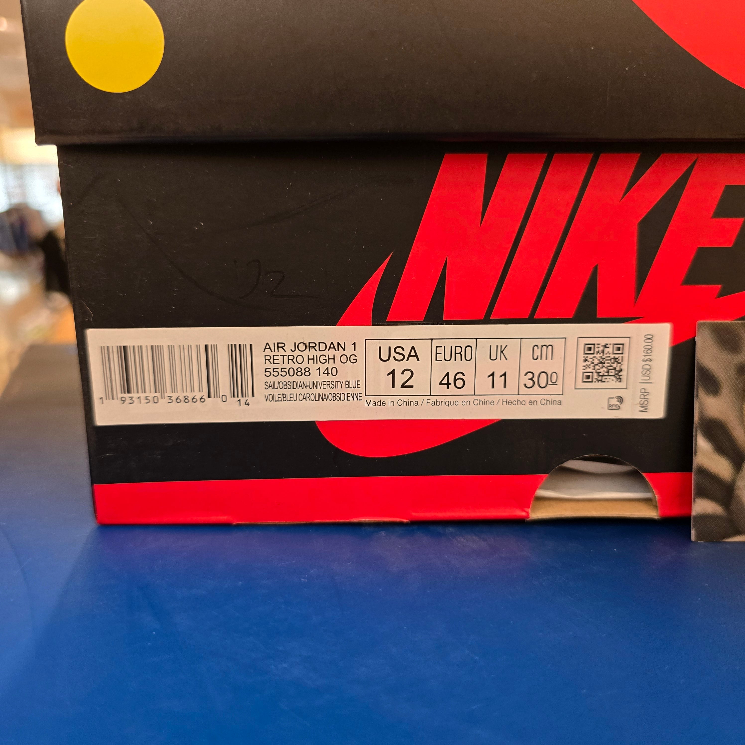 Jordan 1 Retro High Obsidian UNC SZ 12