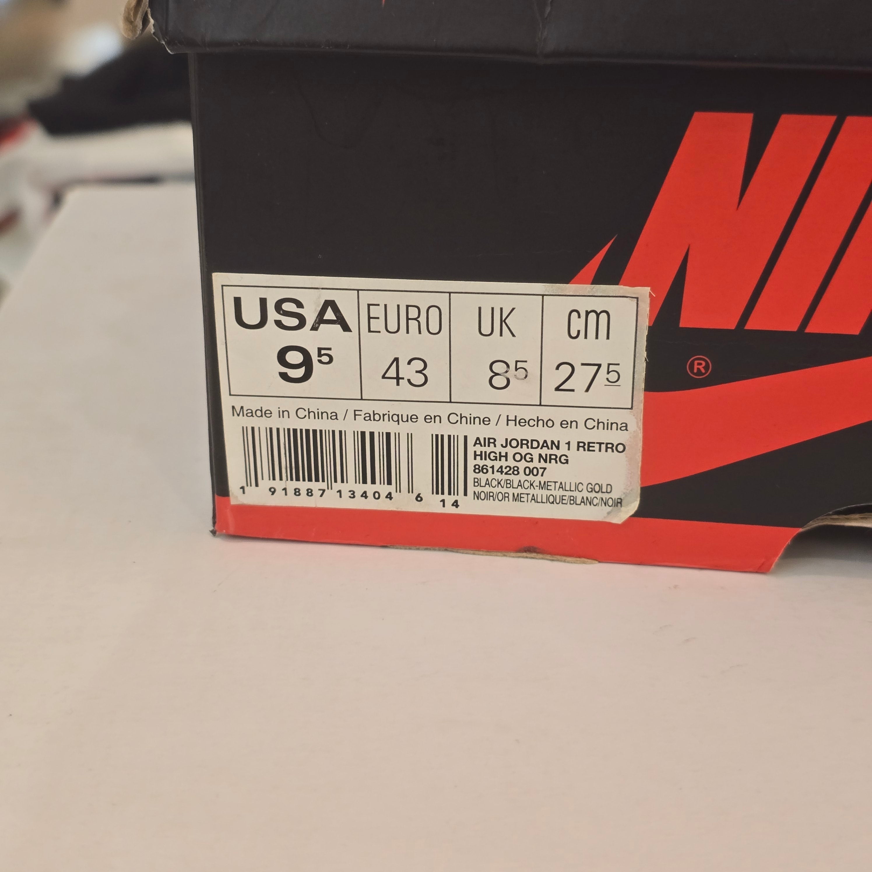 Jordan 1 Retro High NRG Patent Gold Toe SZ 9.5 USED
