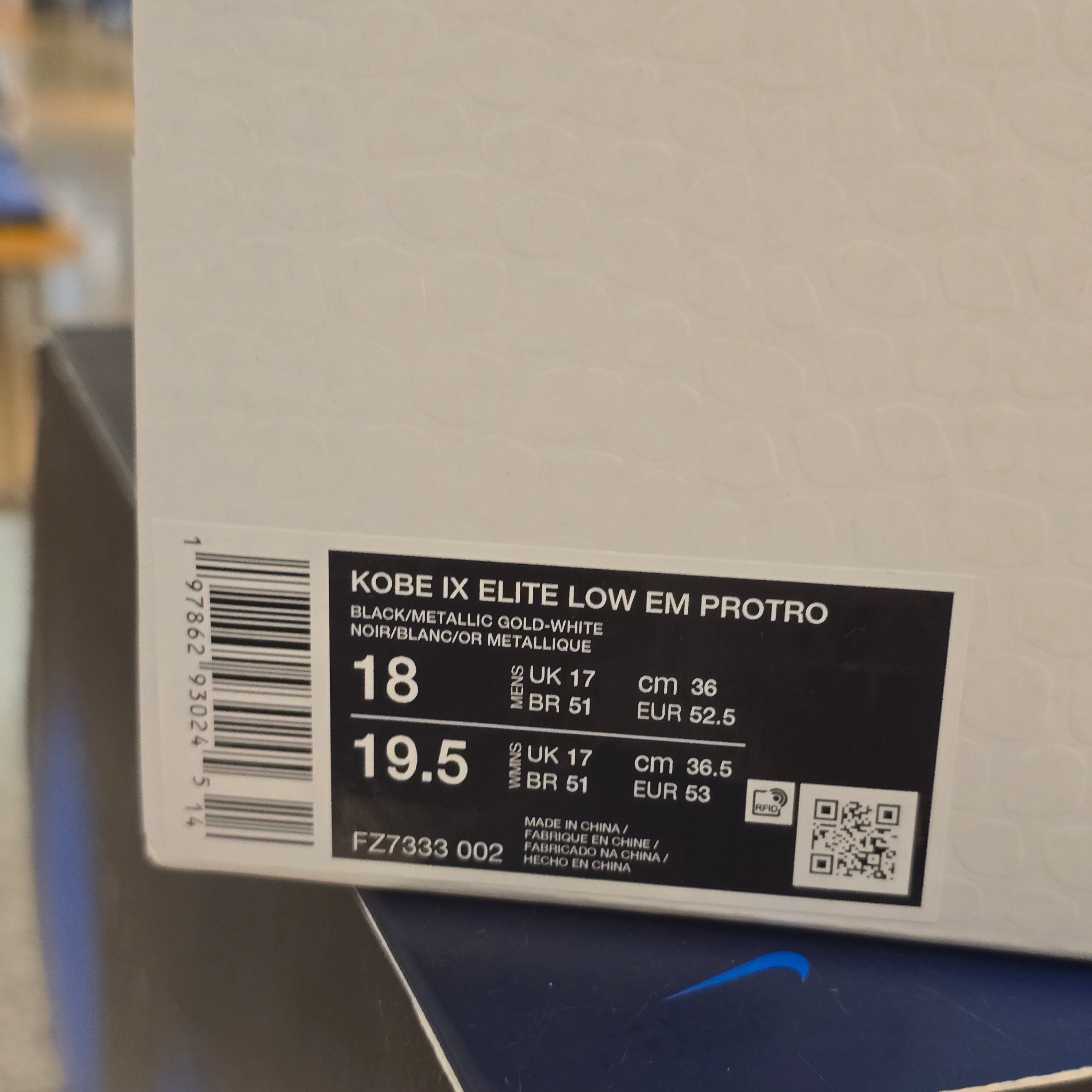 Nike Kobe 9 EM Low Protro Mambacita SZ 18 MISSING LID