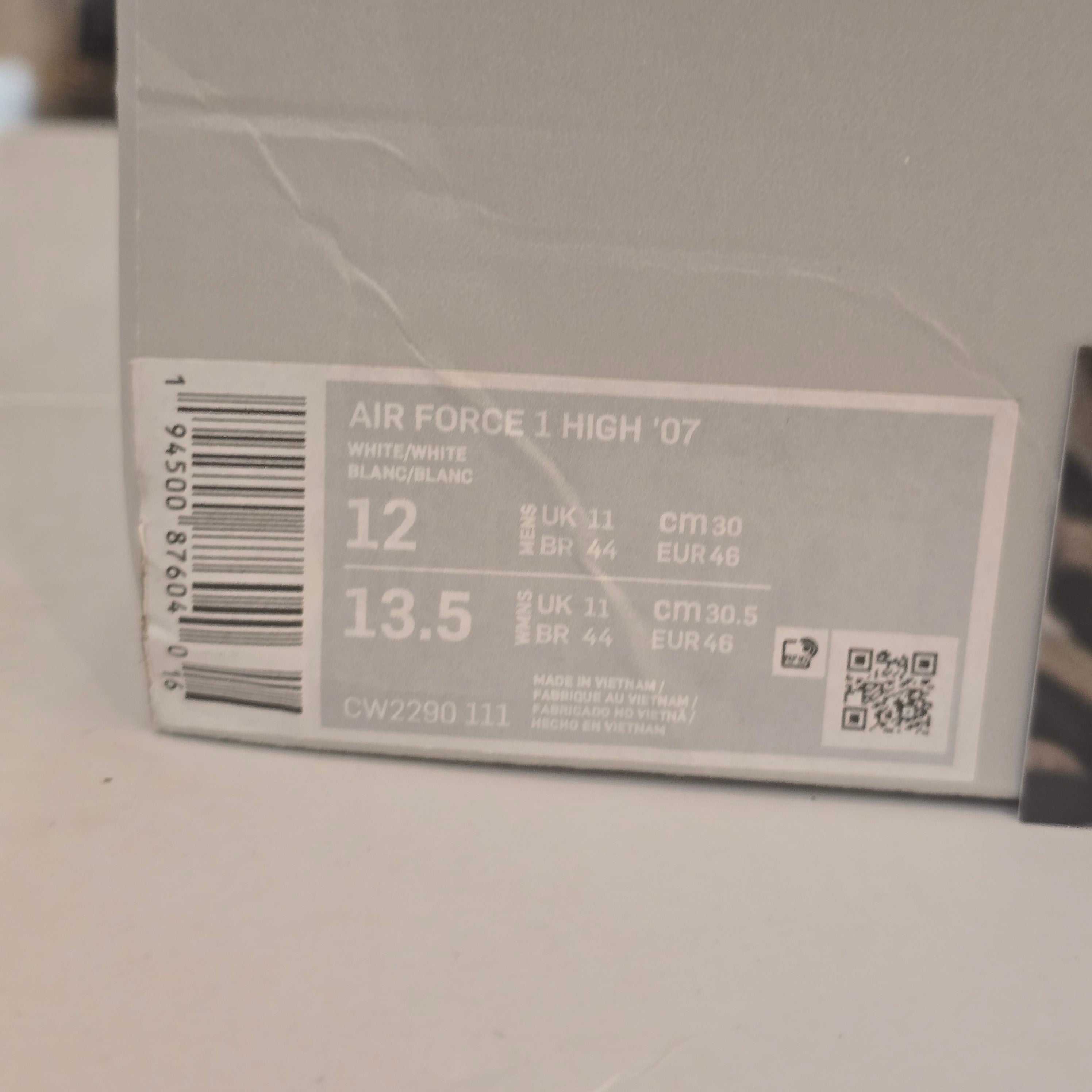 Nike Air Force 1 High 07 Triple White SZ 12 USED