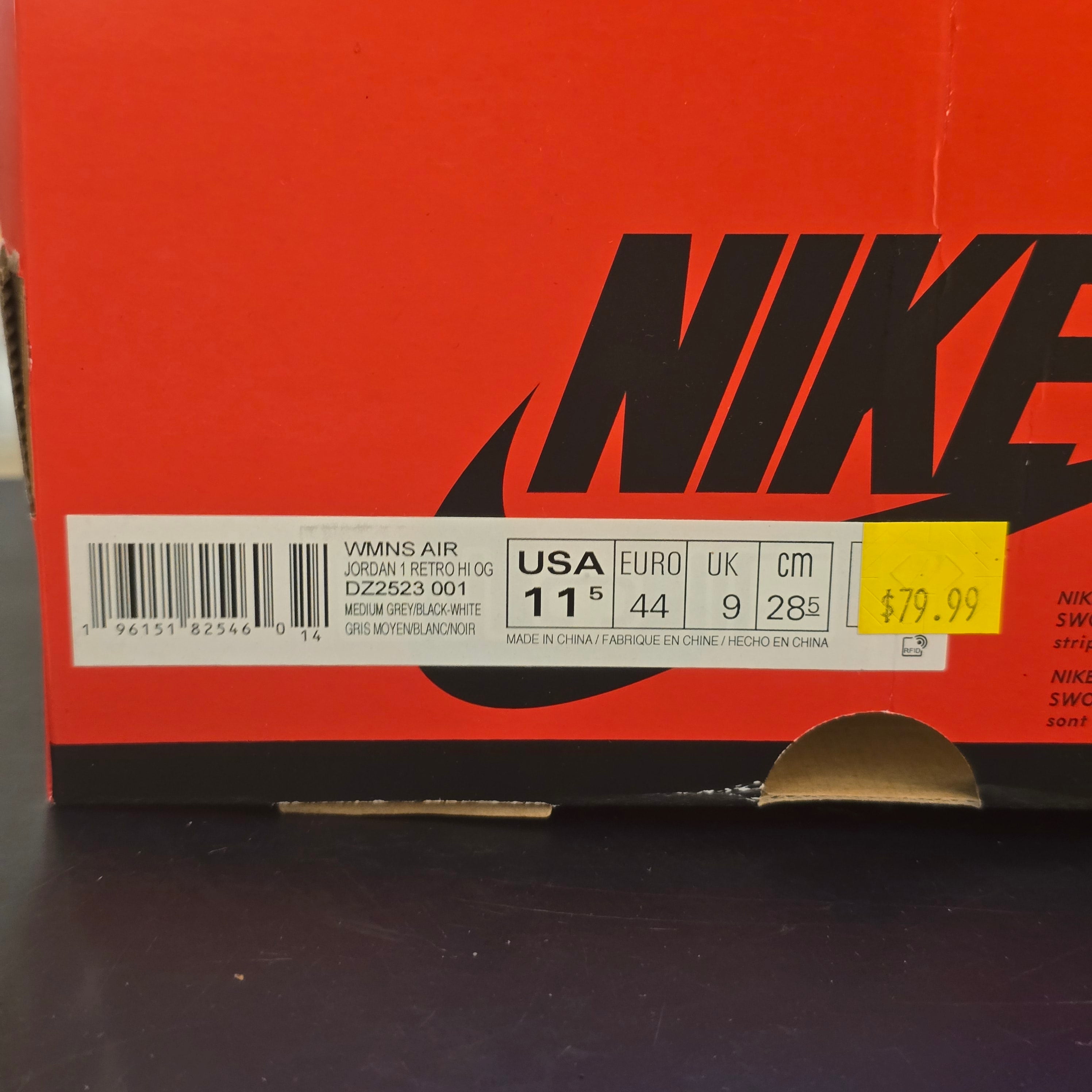 Jordan 1 Retro High OG Twist 2.0 Medium Grey (Women's) SZ 11.5/10M USED MISSING LID