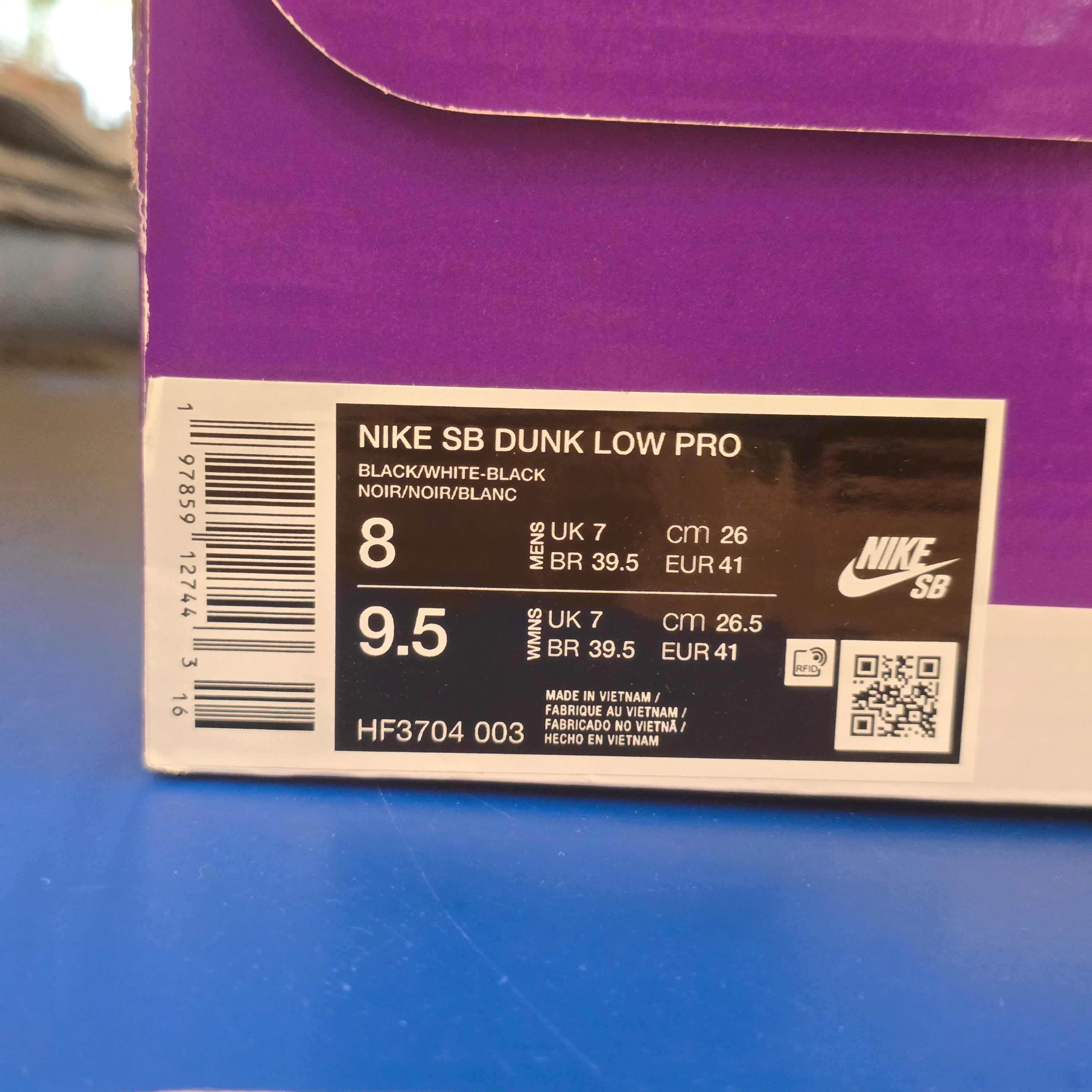 Nike Dunk Low Pro SB Black White Gum SZ 8