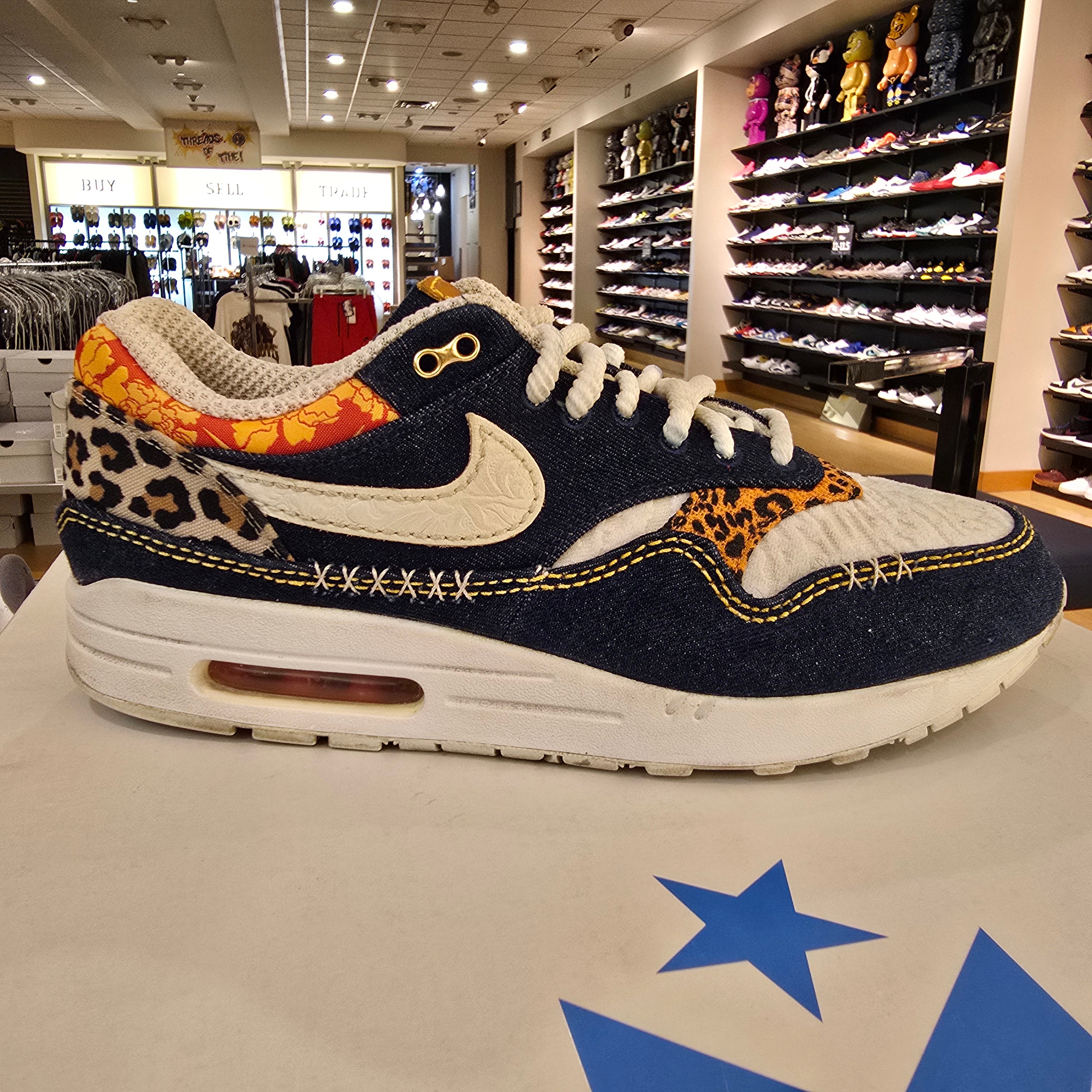 Nike Air Max 1 Premium Denim Leopard SZ 12 USED NO BOX