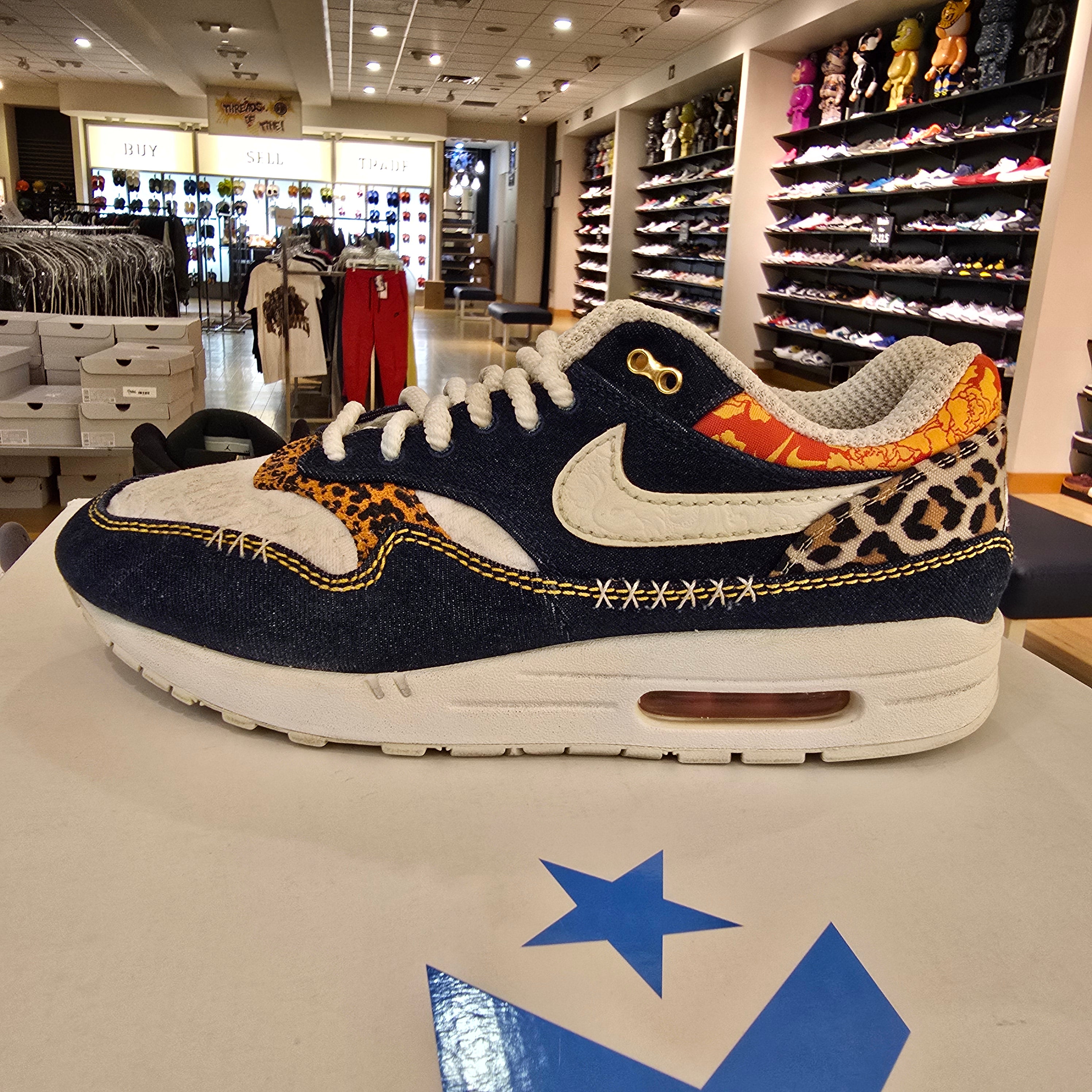 Nike Air Max 1 Premium Denim Leopard SZ 12 USED NO BOX