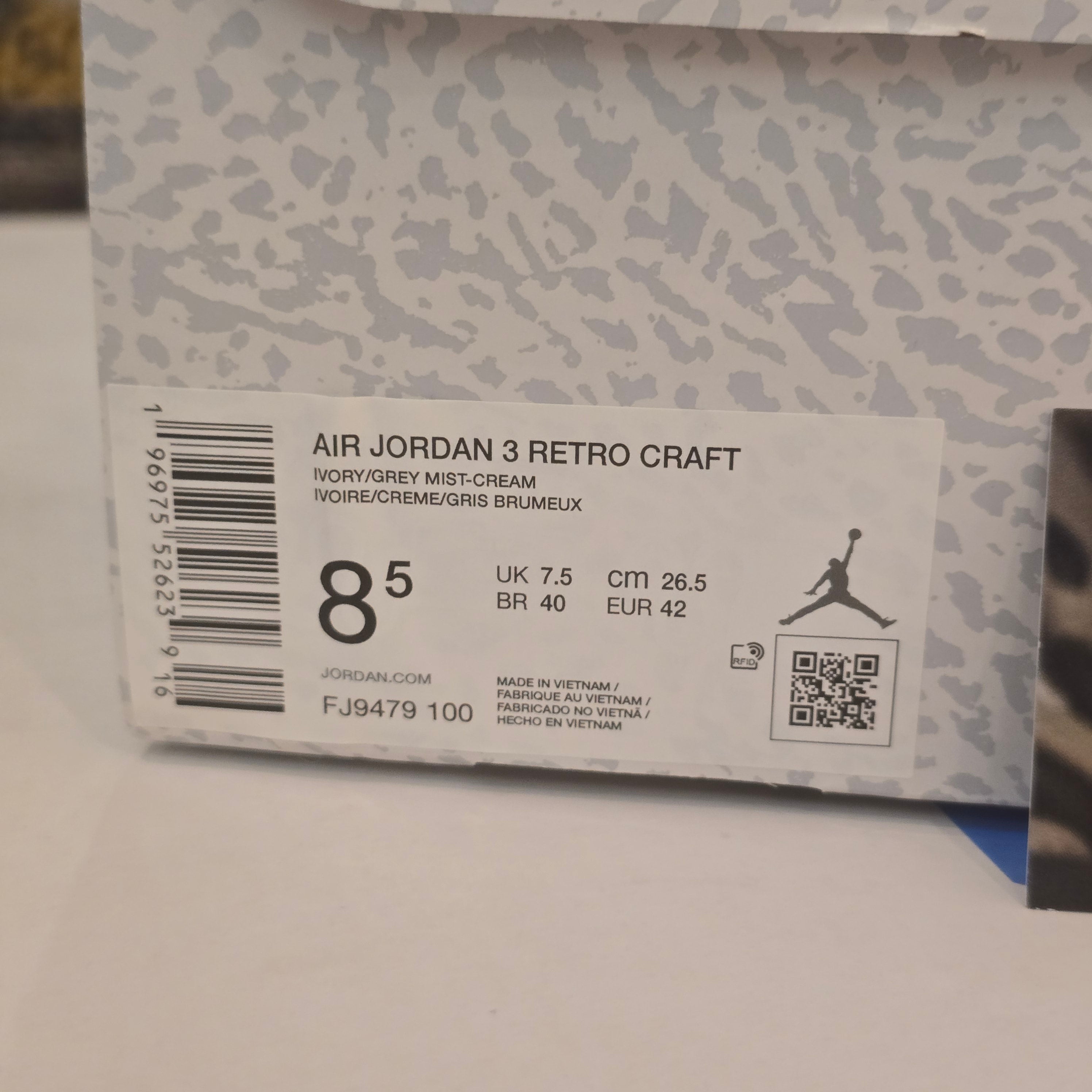 Jordan 3 Retro Craft Ivory SZ 8.5