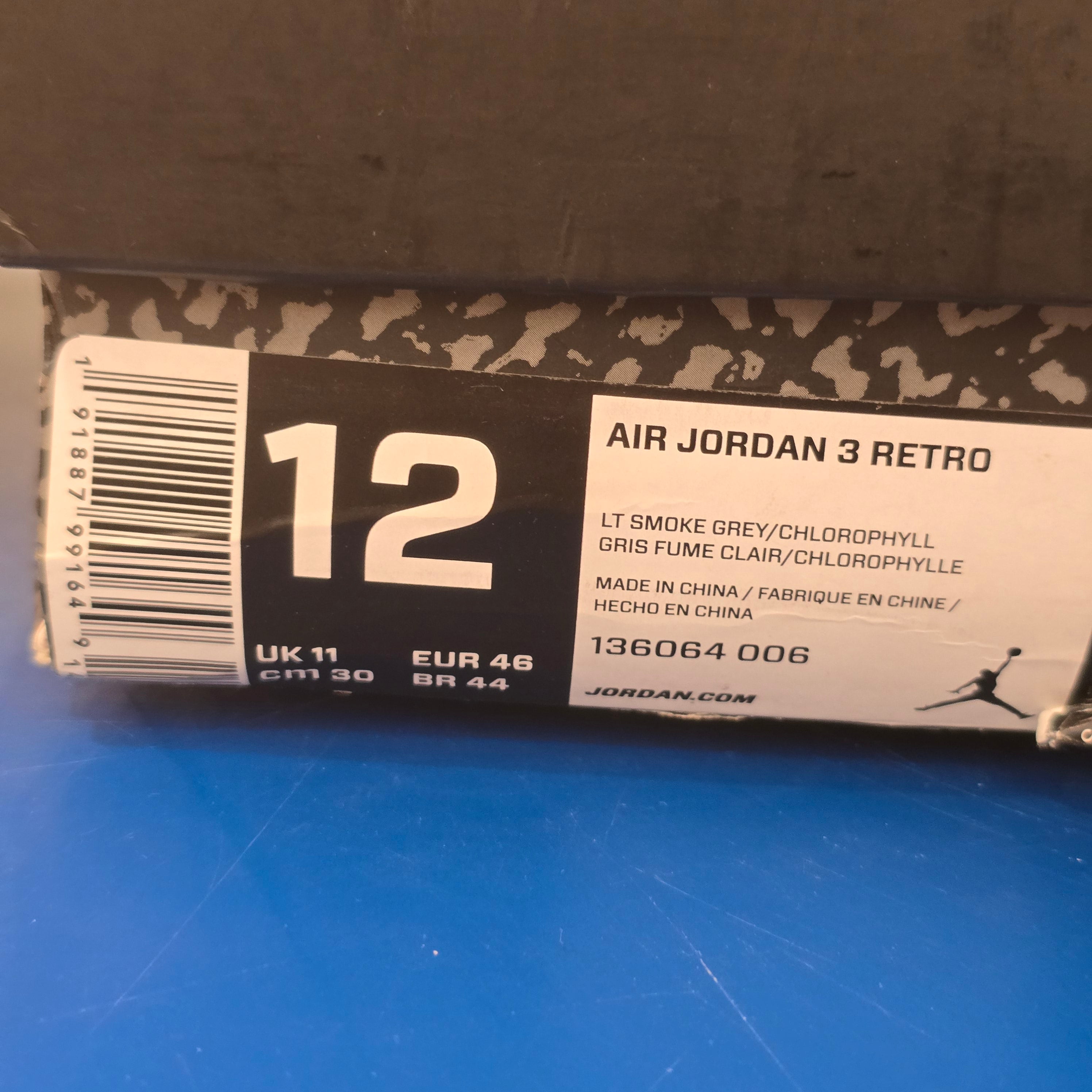 Jordan 3 Retro Chlorophyll SZ 12 USED