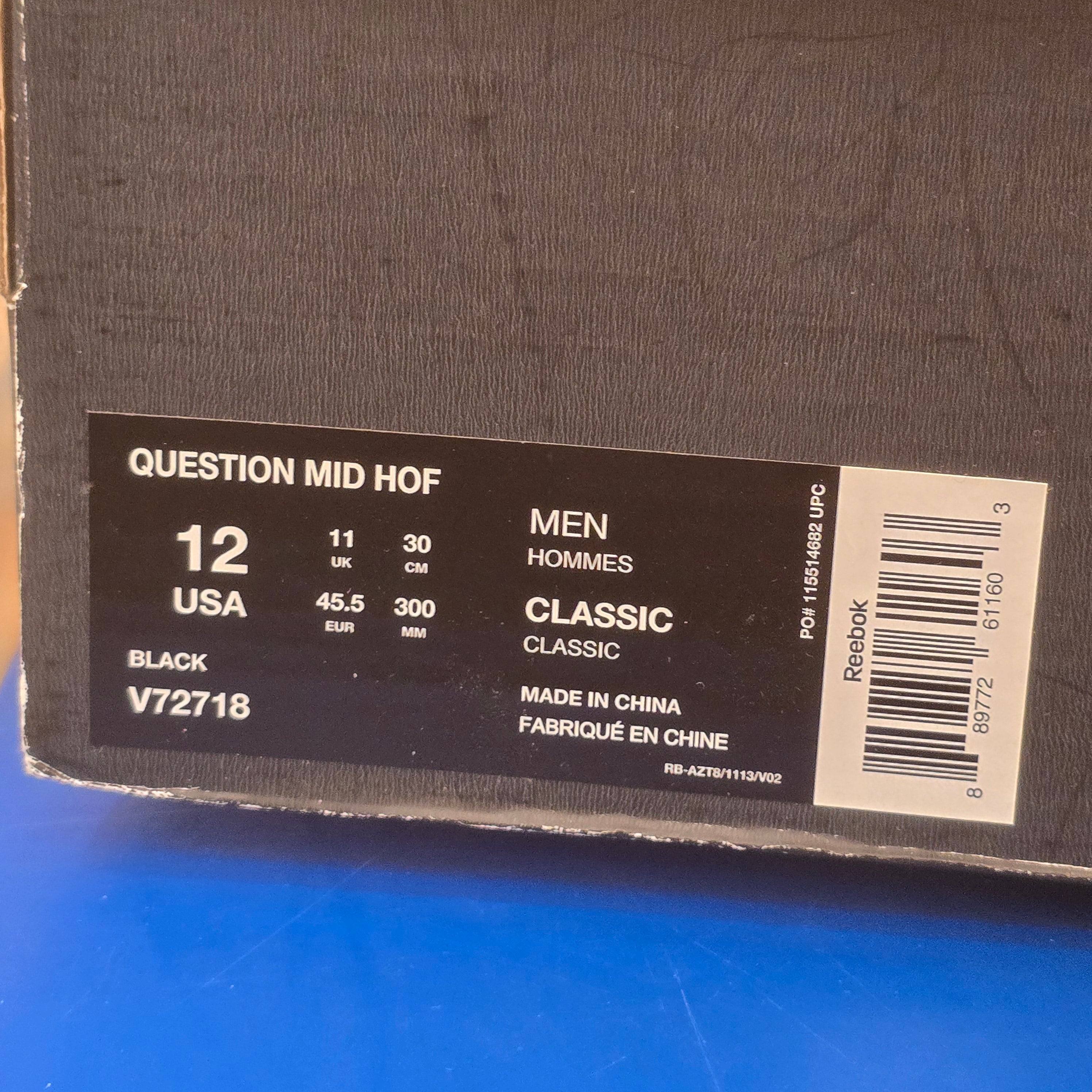 Reebok Question Mid Hall of Fame Black Braid SZ 12 USED