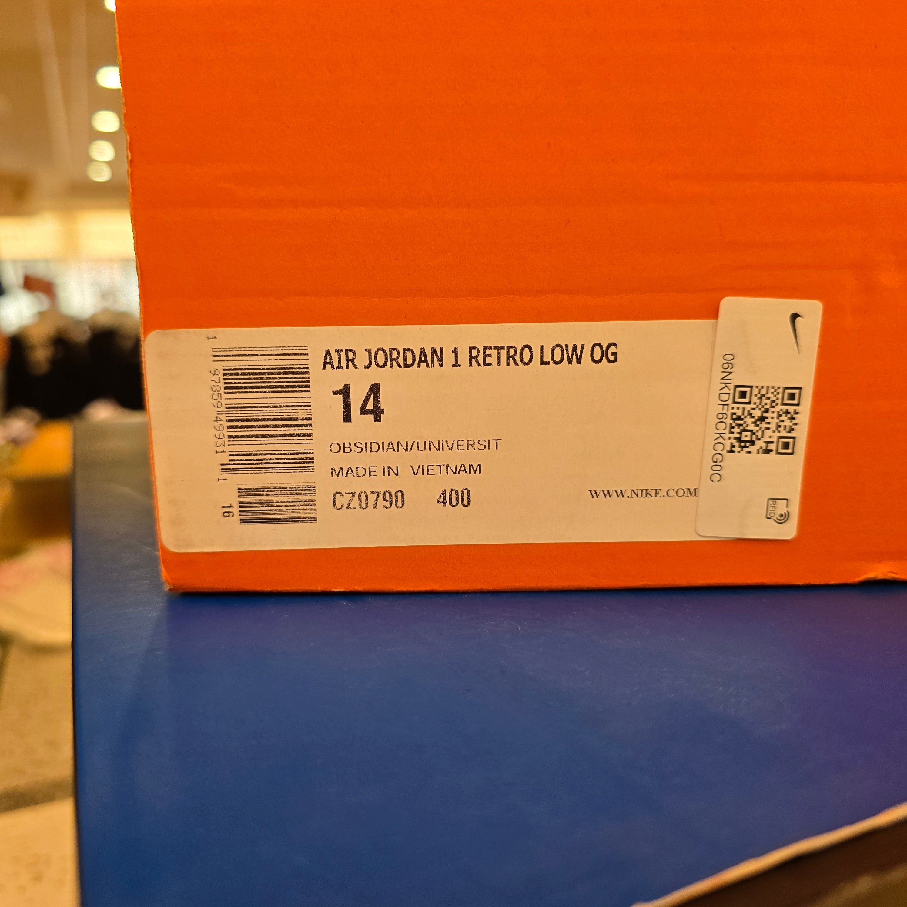 Jordan 1 Low OG Obsidian UNC SZ 14 REP BOX MISSING LID