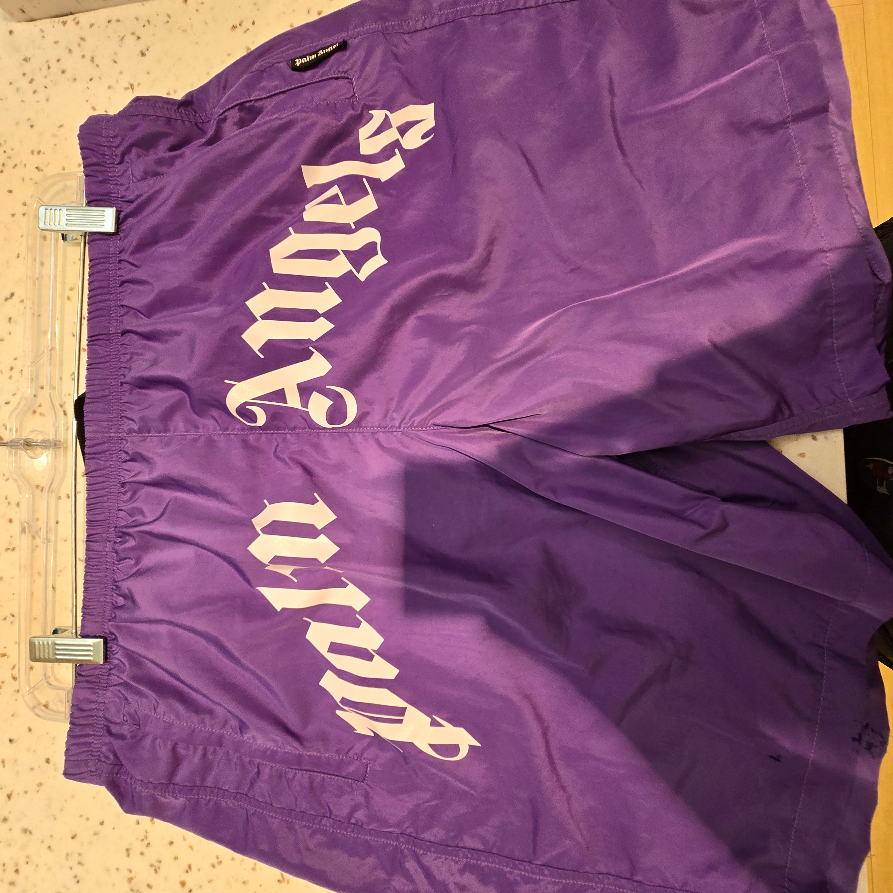 Palm Angels Curved Logo Swim Short Violet White SZ L USED