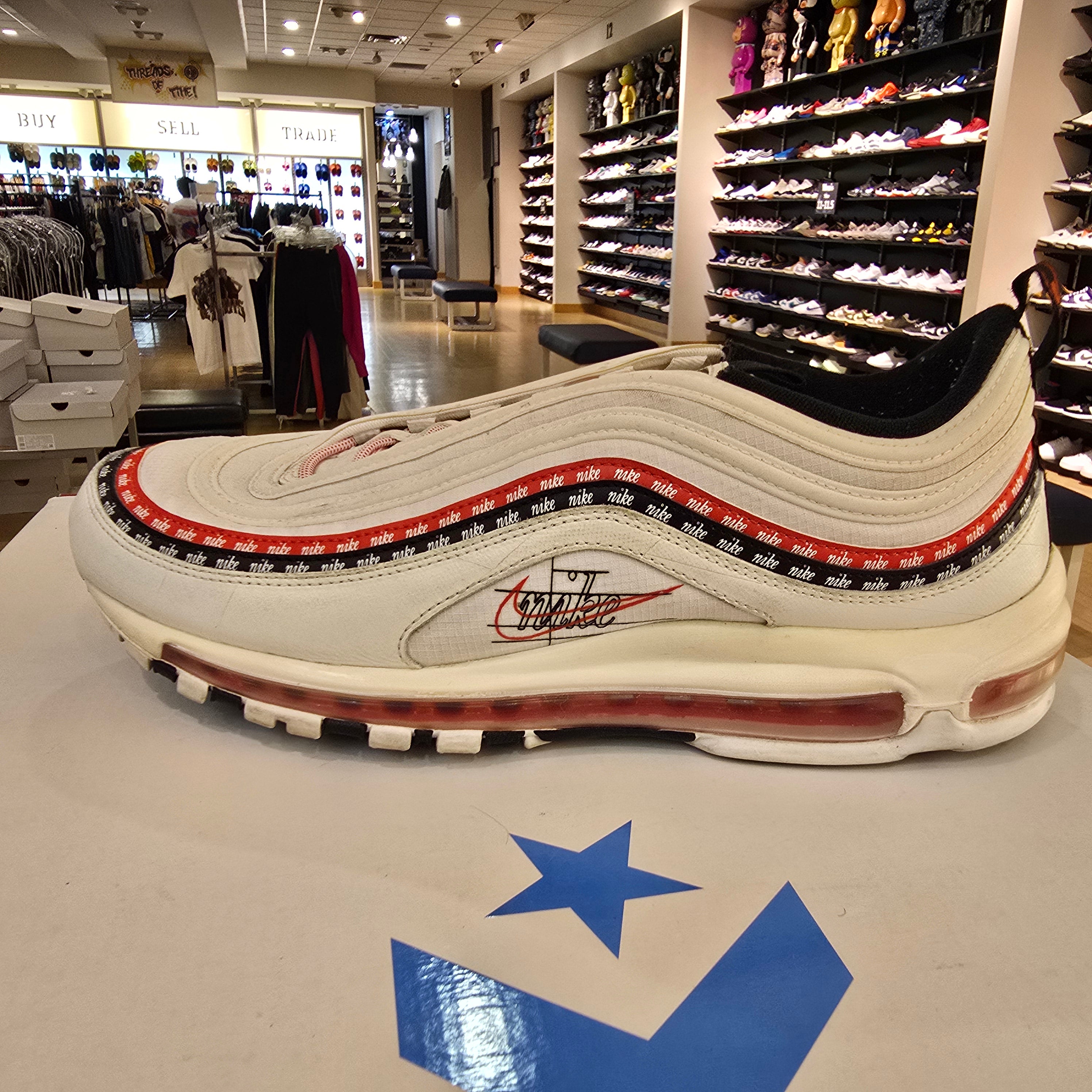 Nike Air Max 97 Sketch Logo White Black Red SZ 12 USED NO BOX