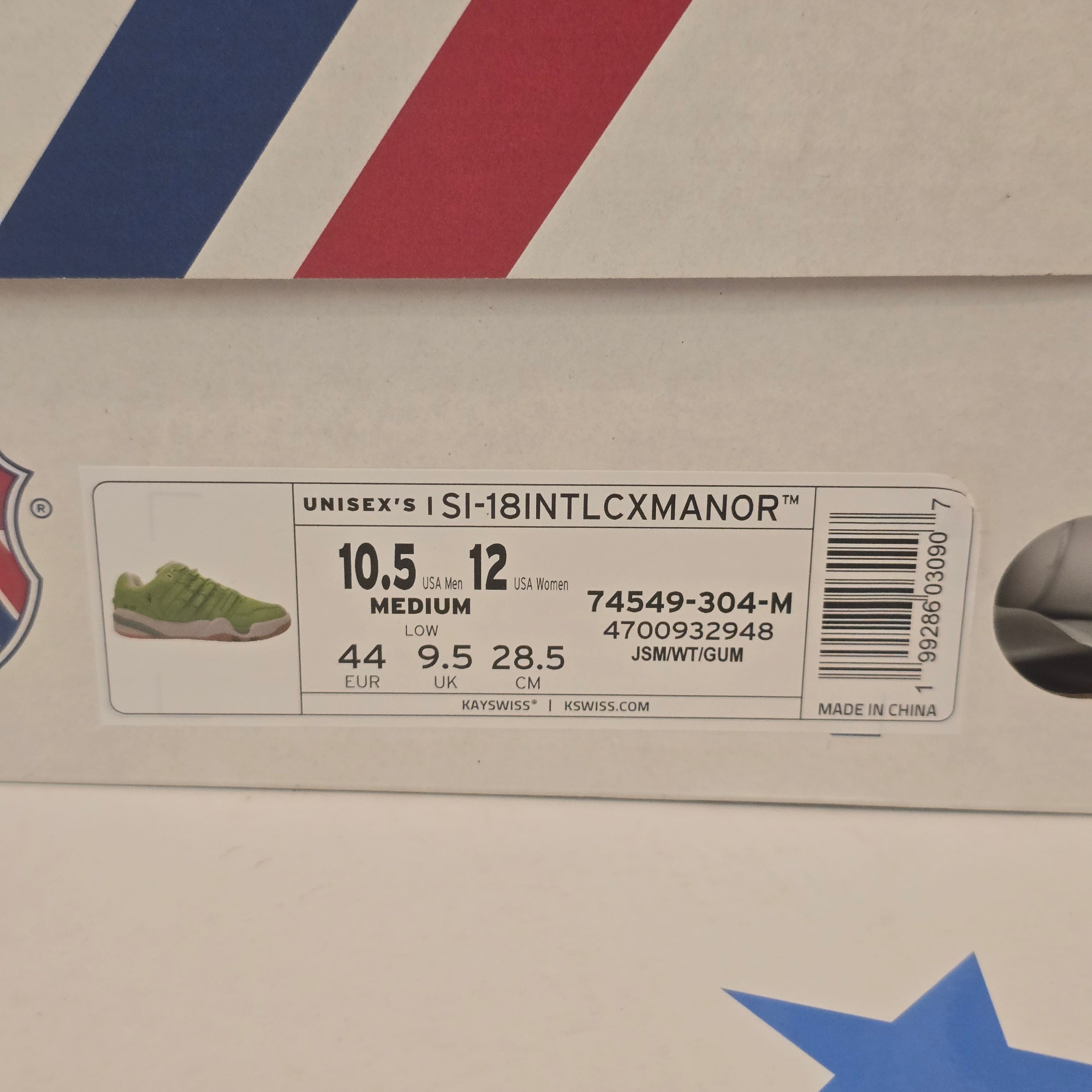 K-Swiss SI-18 International C x Manor Jasmine White Gum SZ 10.5