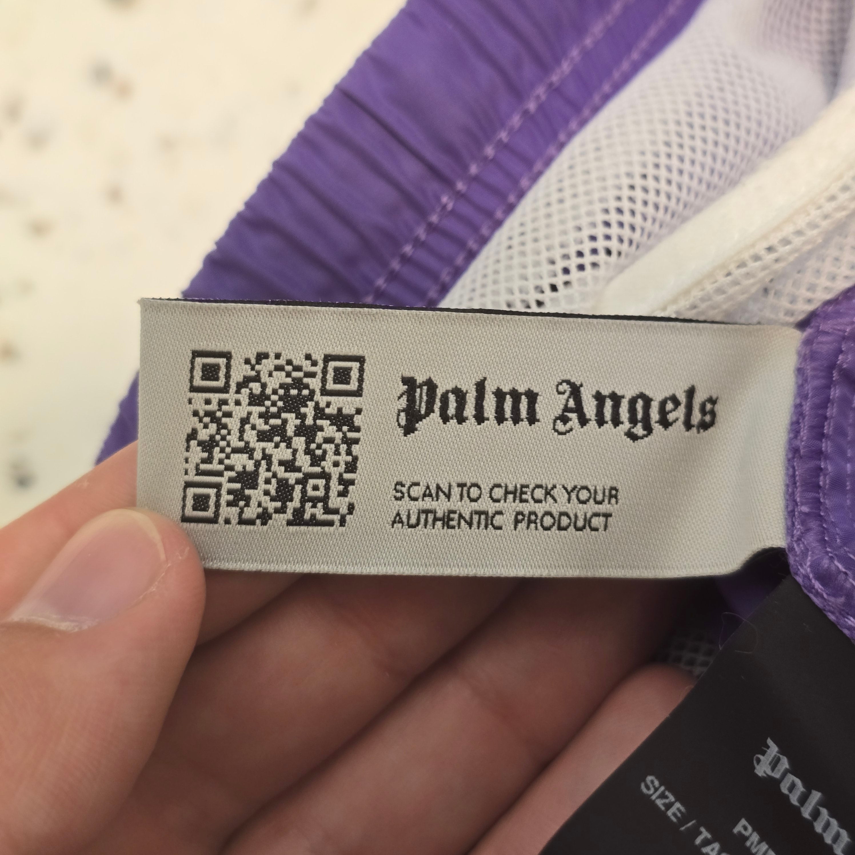 Palm Angels Curved Logo Swim Short Violet White SZ L USED