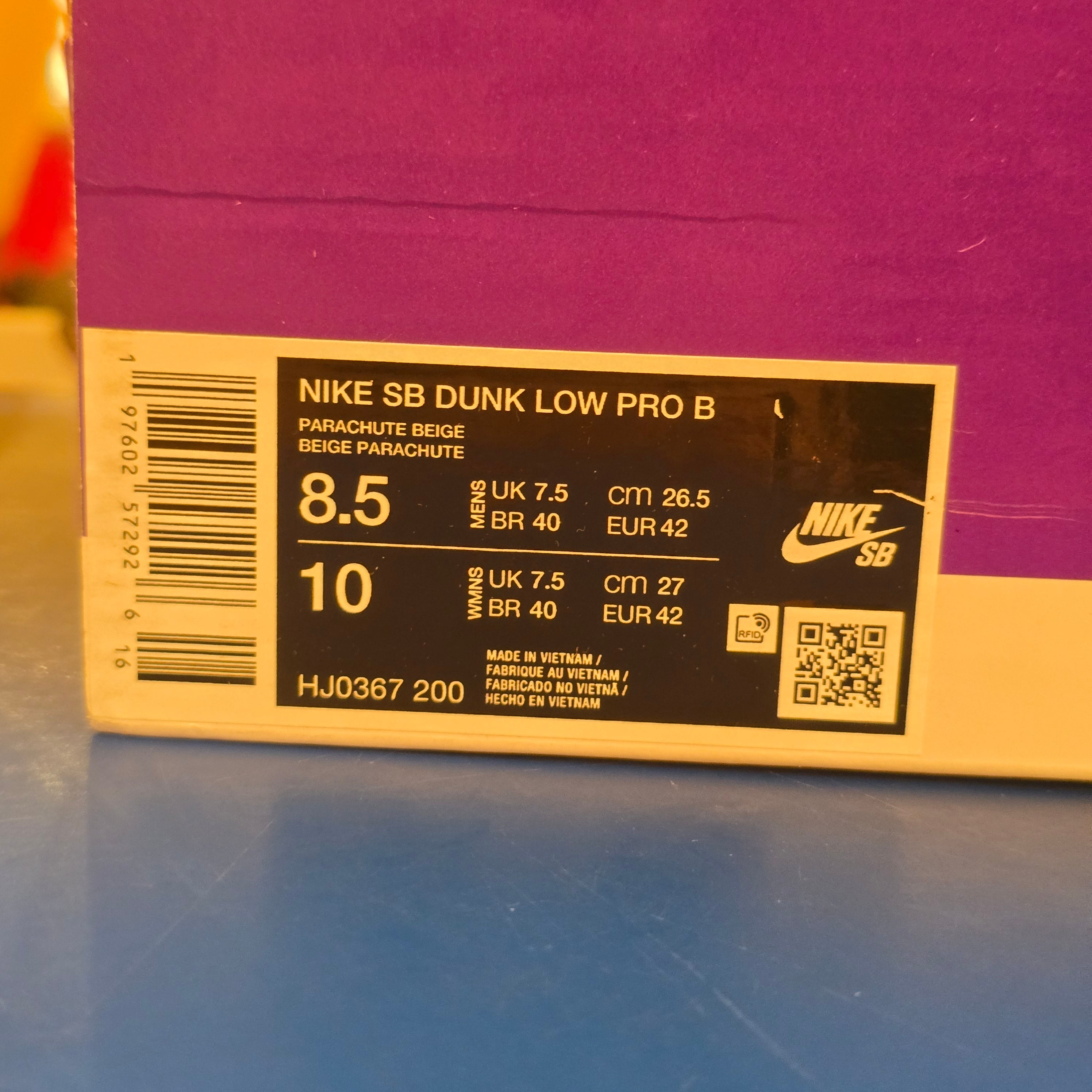 Nike SB Dunk Low Pro B Parachute Beige SZ 8.5 MISSING LID