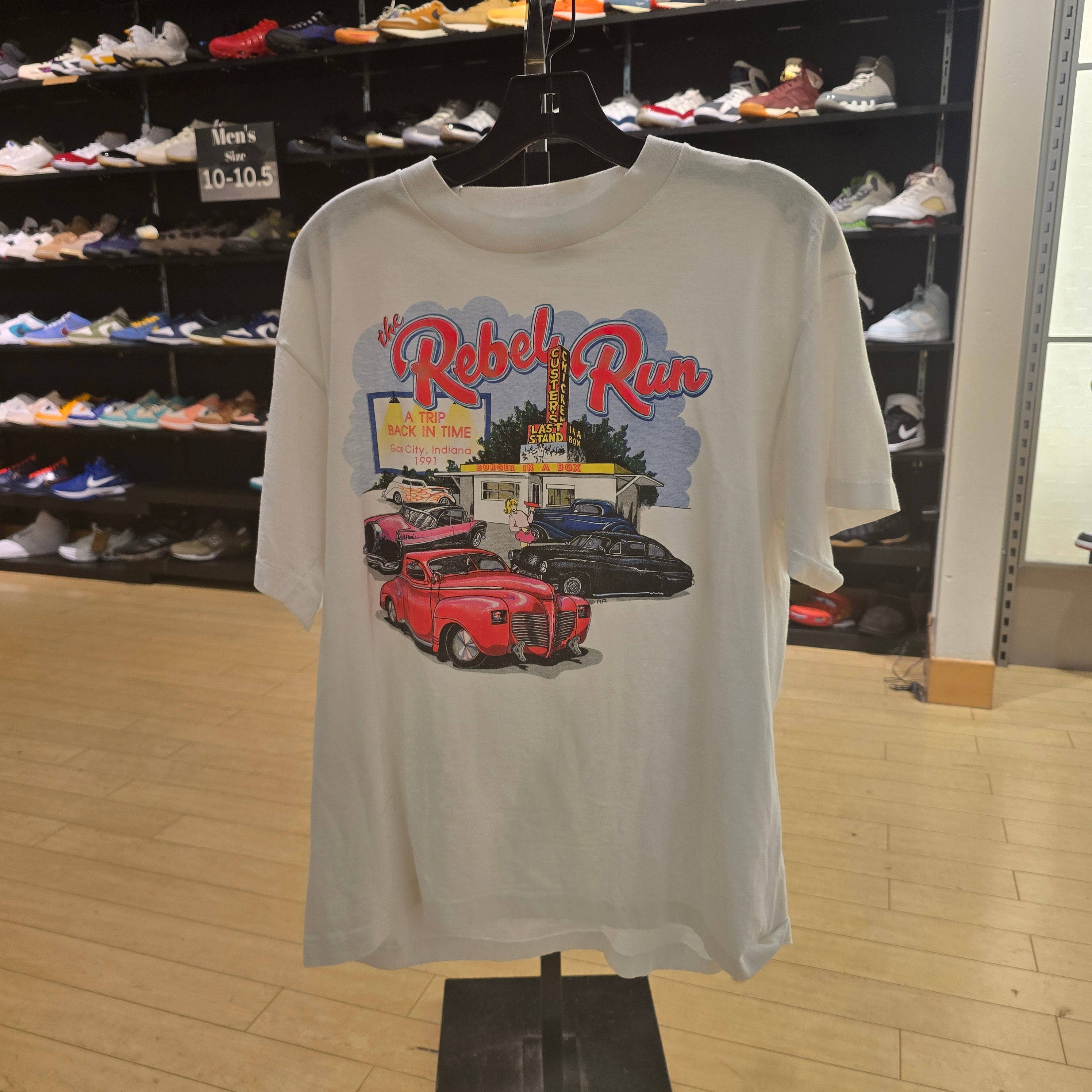 1991 Rebel Run Old School Car Meet Tee White Size XL