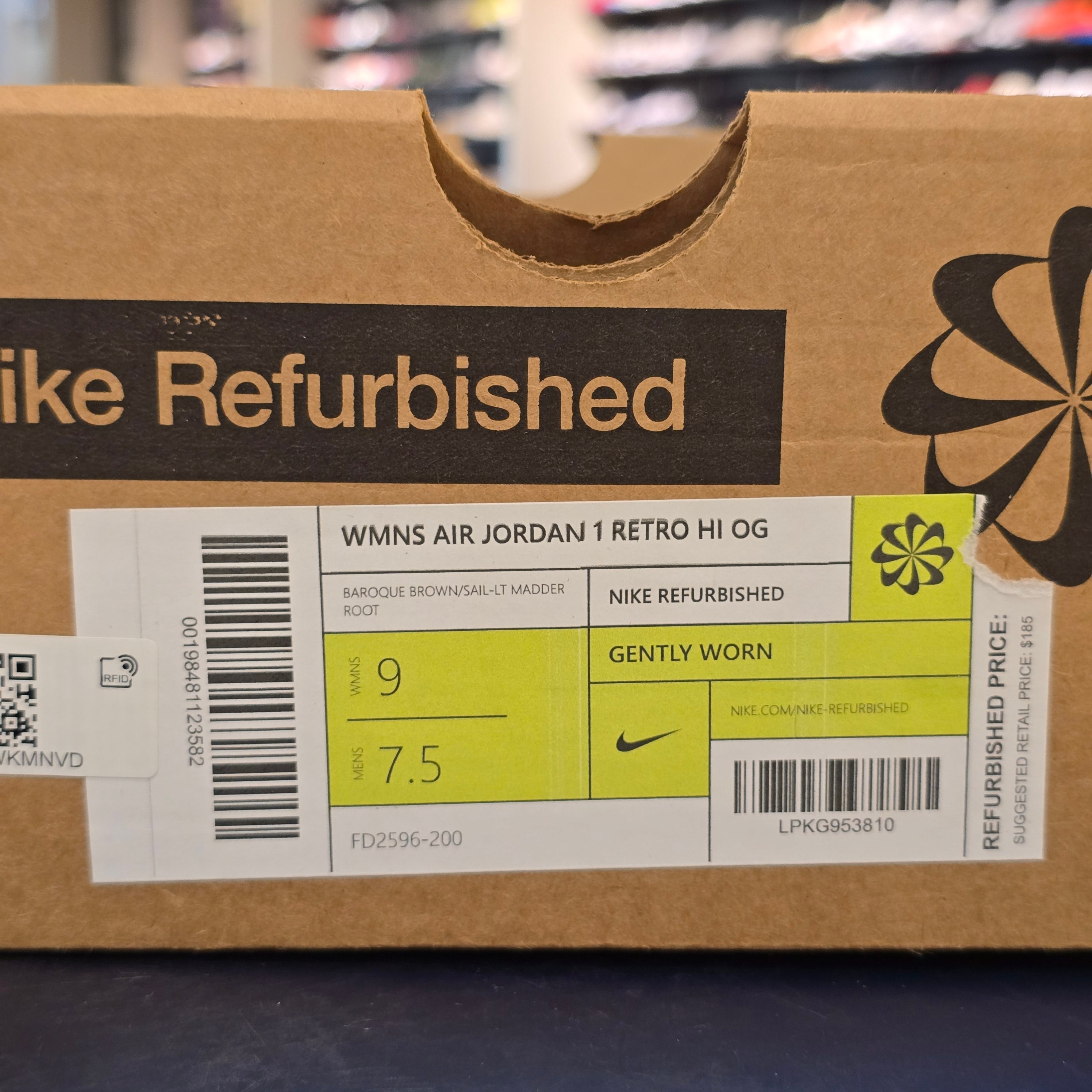 Jordan 1 High Light Madder Root Women's SZ 9/7.5M Rep Refurbished Box Stain