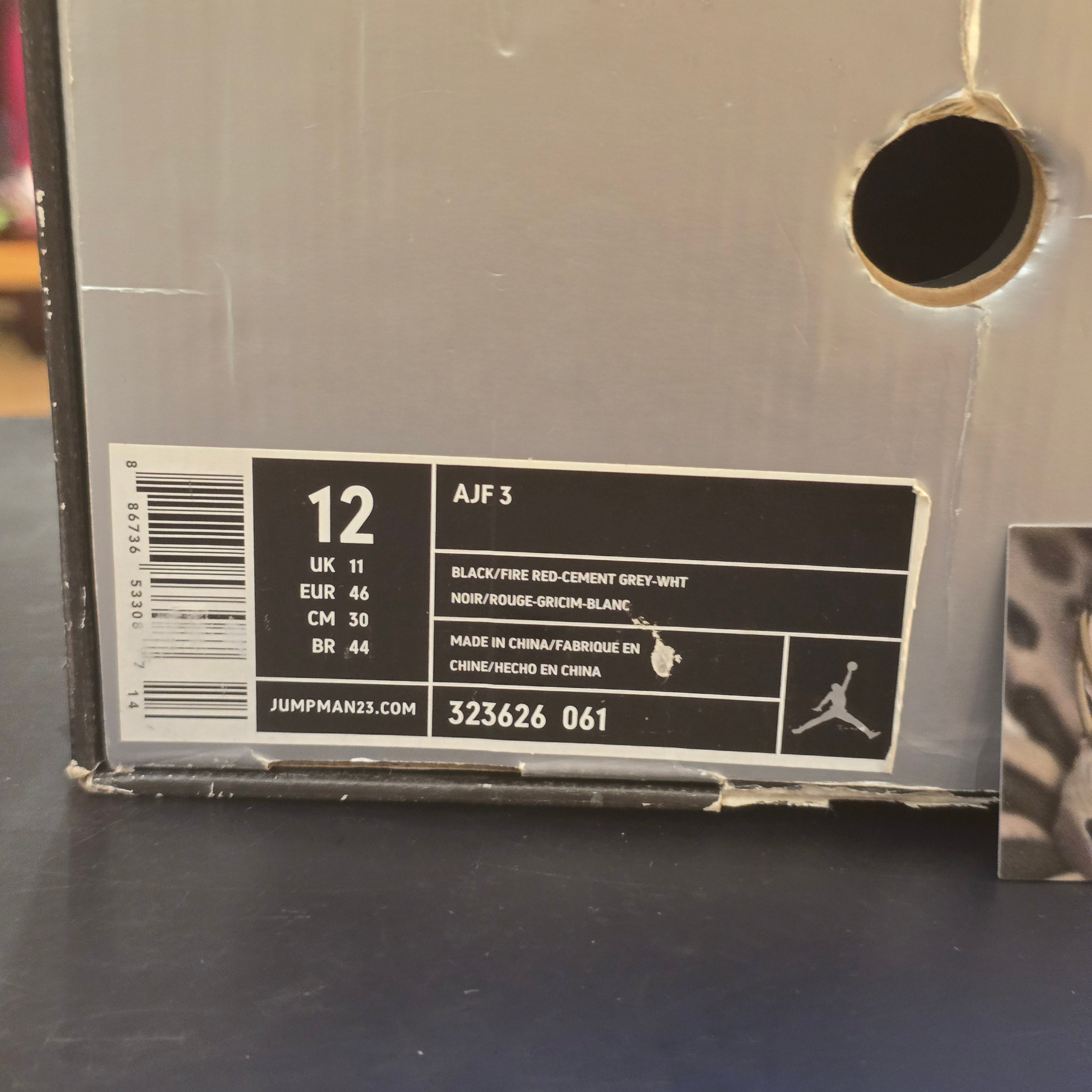 Jordan Fusion 3 Black Cement (2008) SZ 12 USED