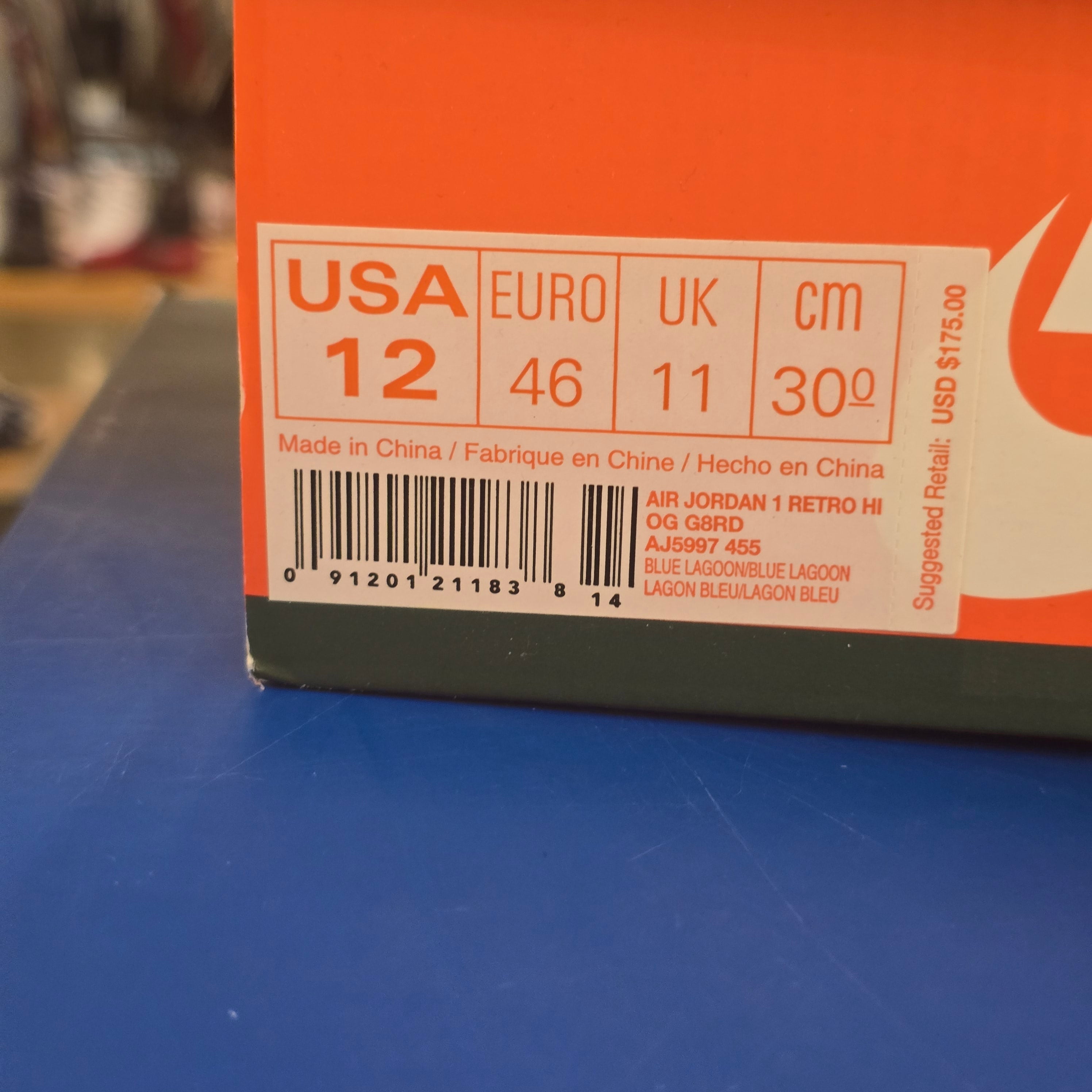 Jordan 1 Retro High Gatorade Blue Lagoon SZ 12 USED NO TOWEL