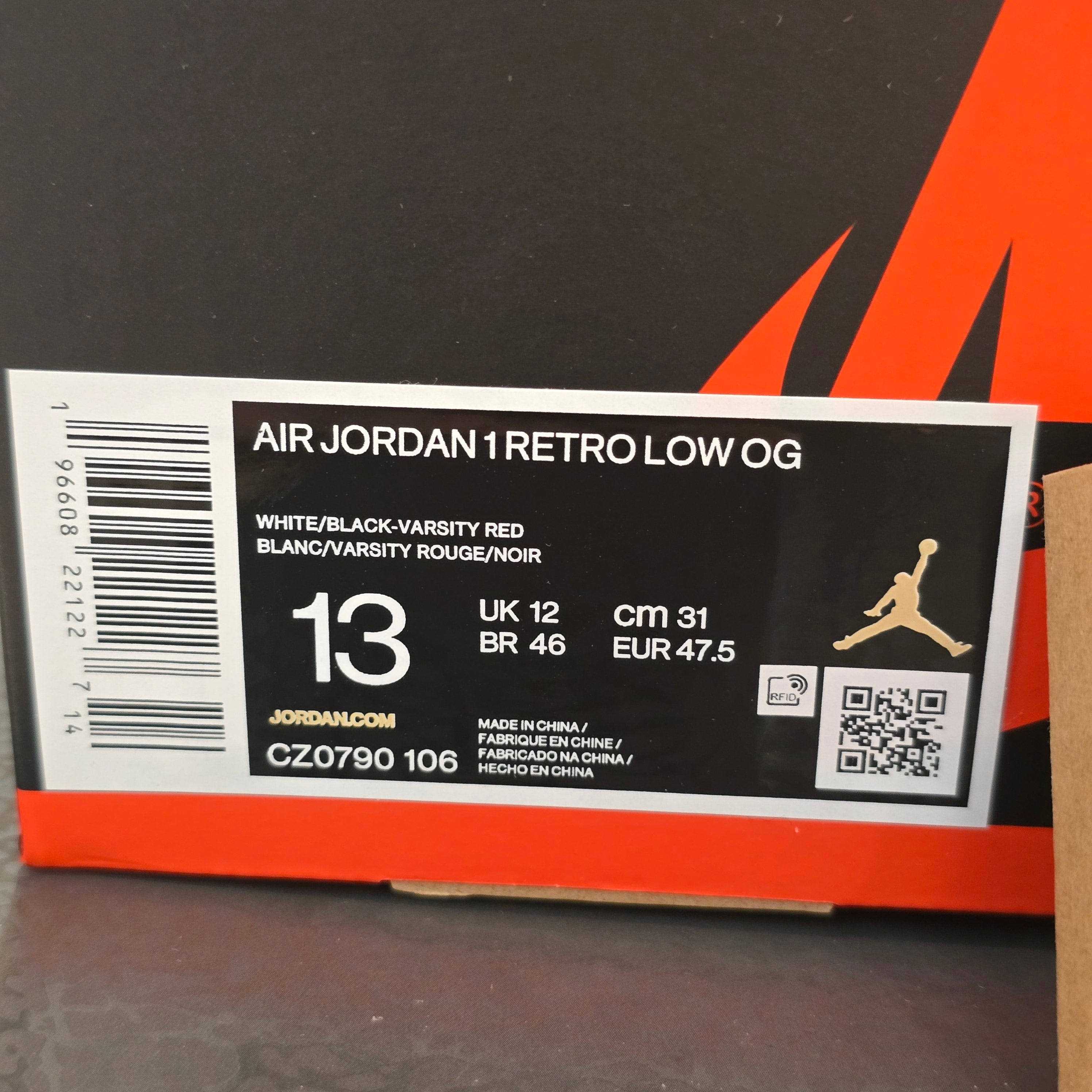 Jordan 1 Retro Low OG Black Toe 2023 SZ 13