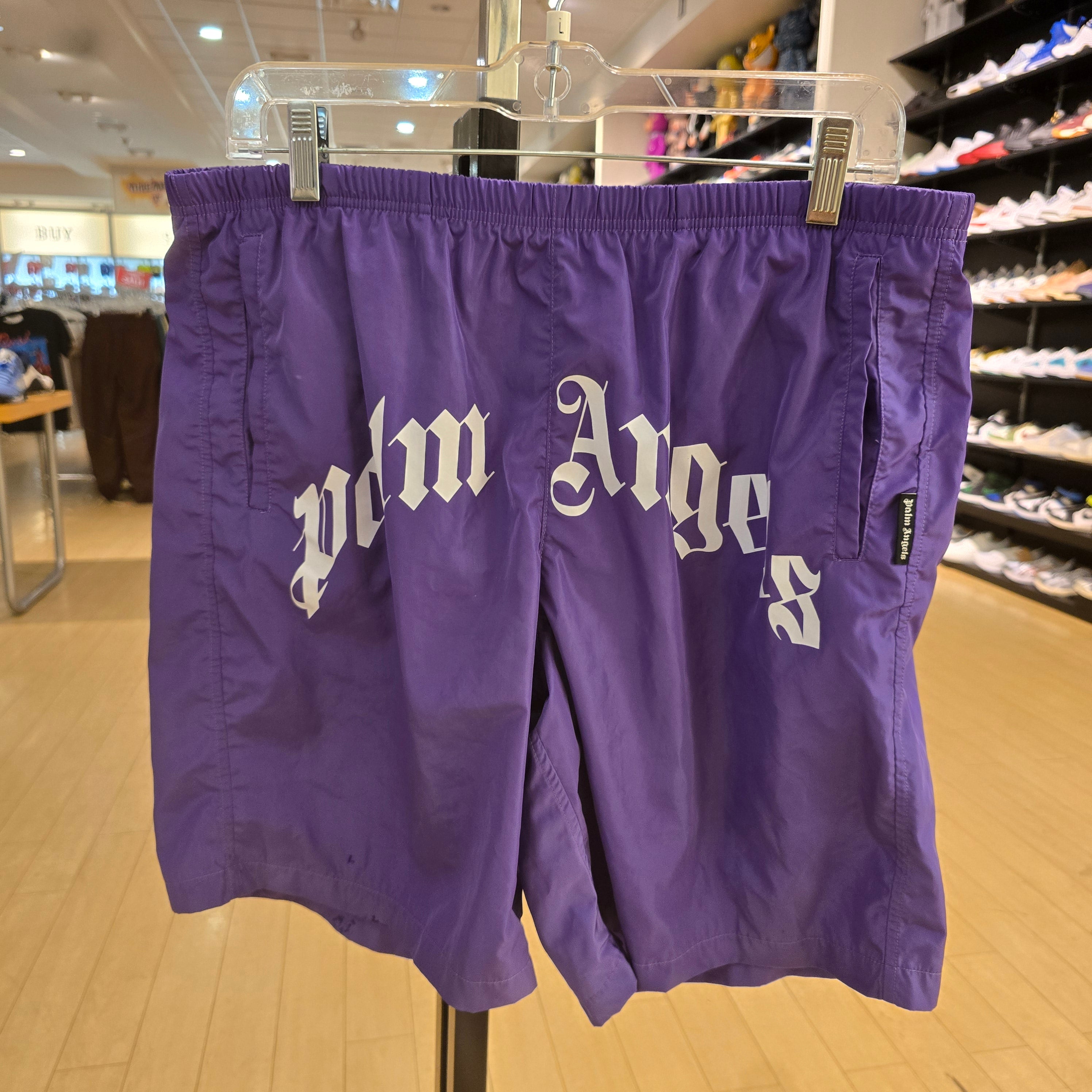 Palm Angels Curved Logo Swim Short Violet White SZ L USED