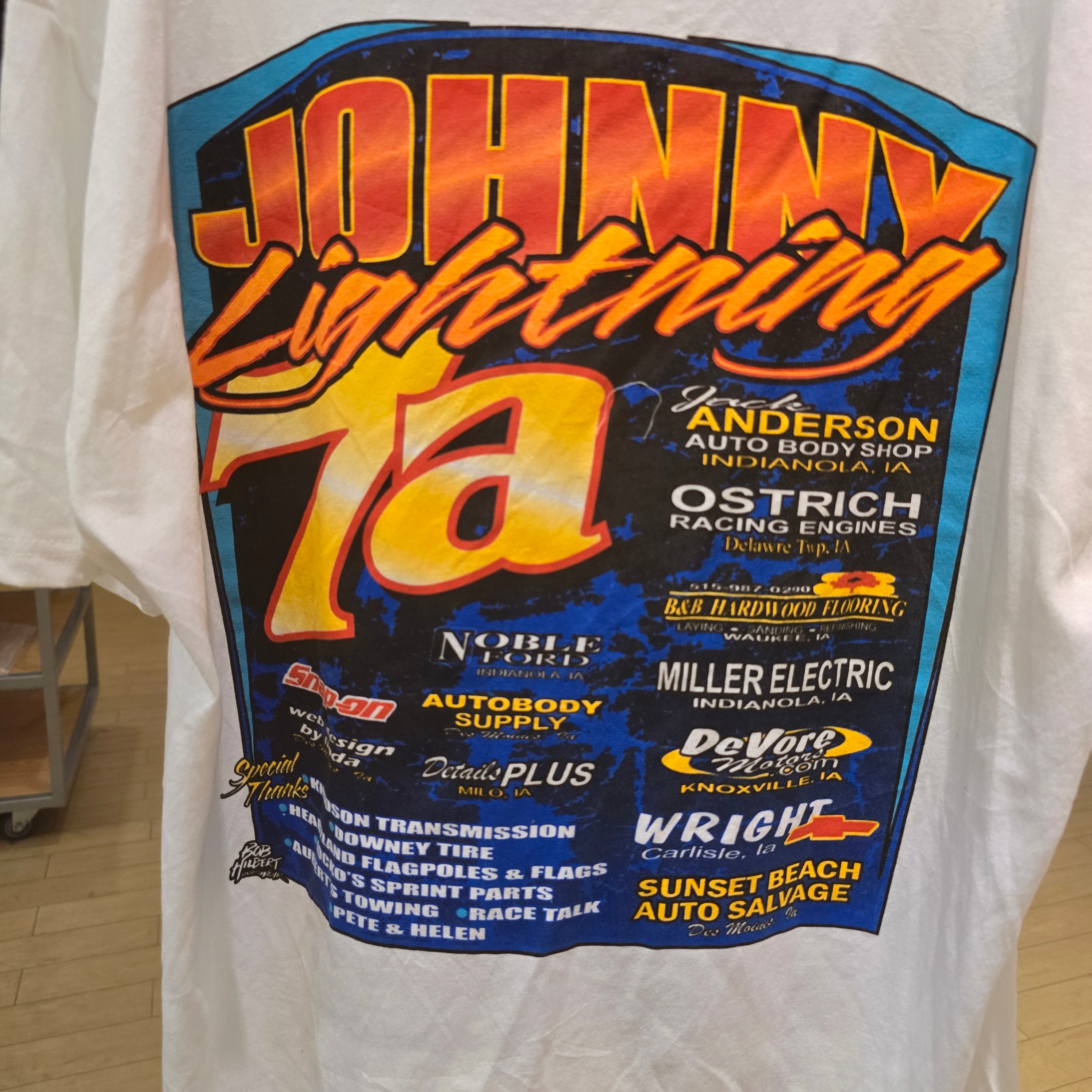 Signed 90s Johnny Lightning Sprint Car Tee White Size XL