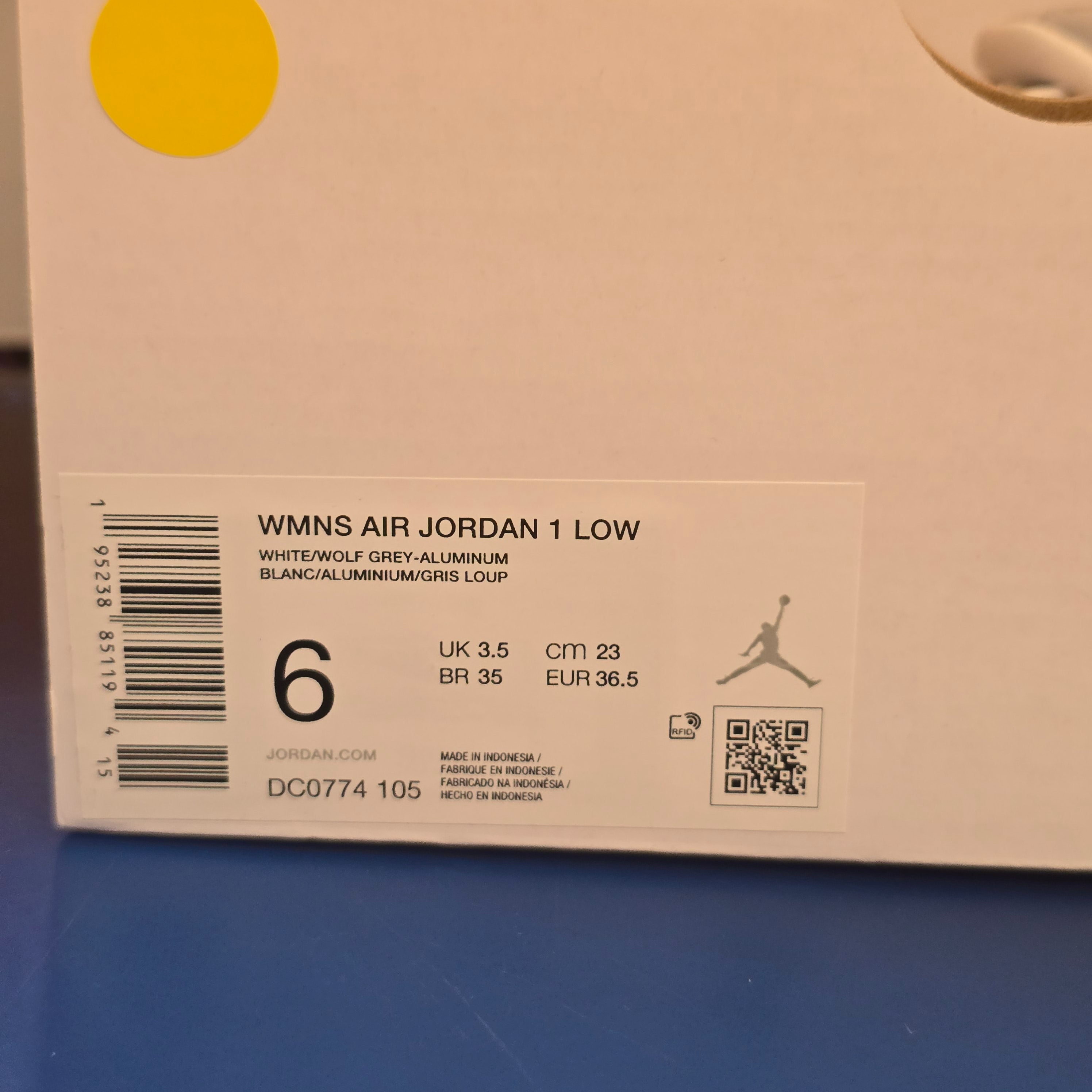 Jordan 1 Low Wolf Grey (Women's) SZ 6/4.5M MISSING LID