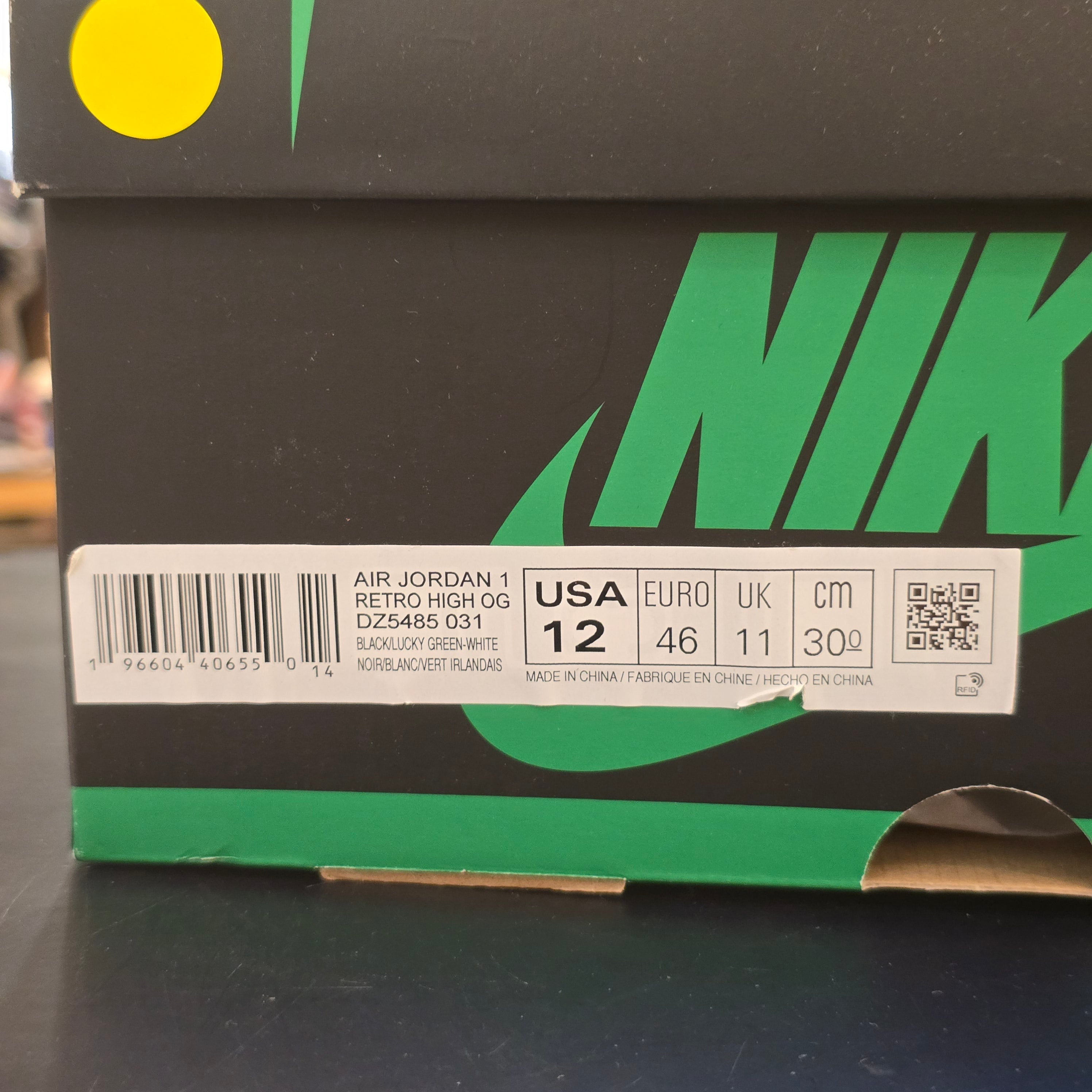 Jordan 1 Retro Lucky Green SZ 12 USED