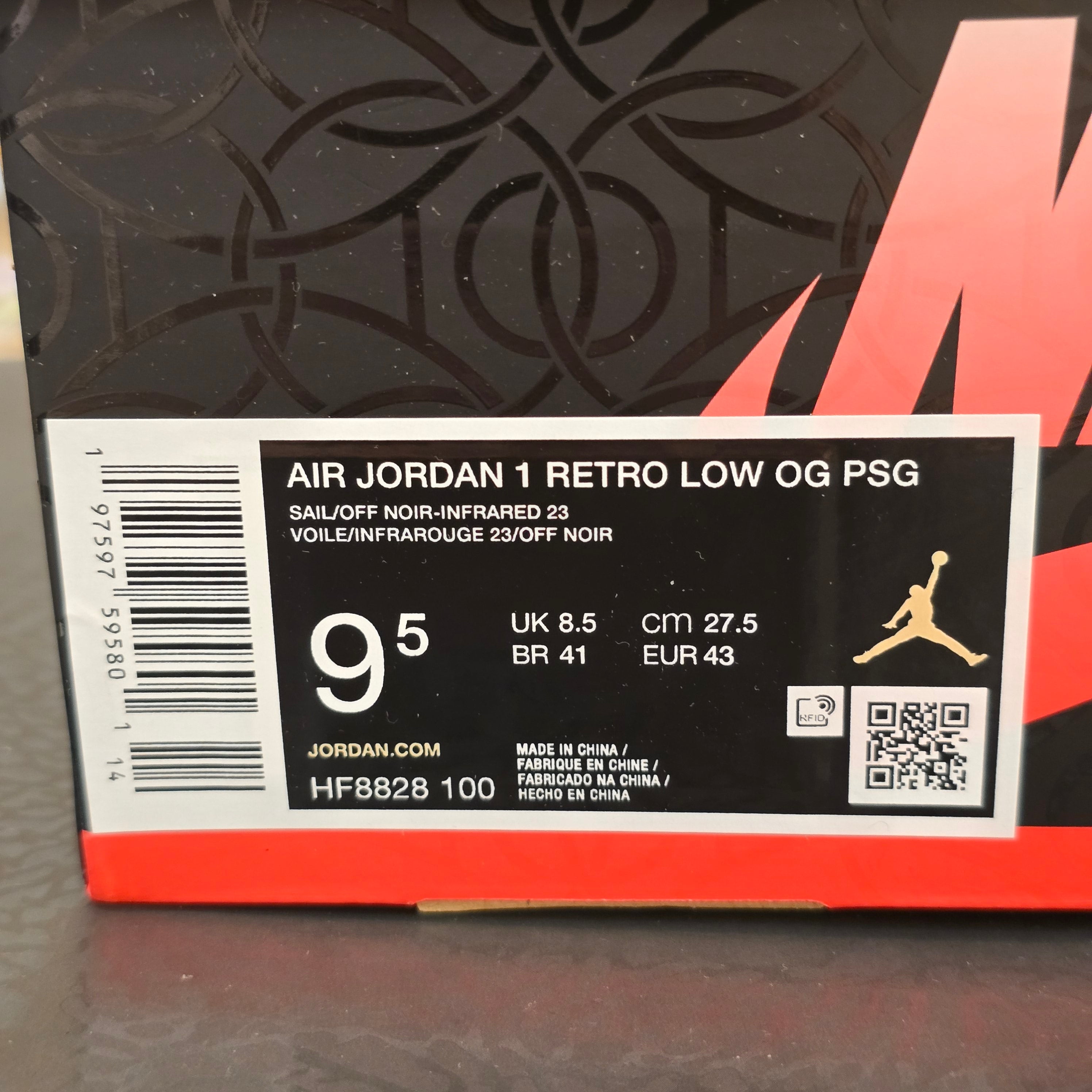 Jordan 1 Retro Low OG PSG Paris Saint-Germain SZ 9.5