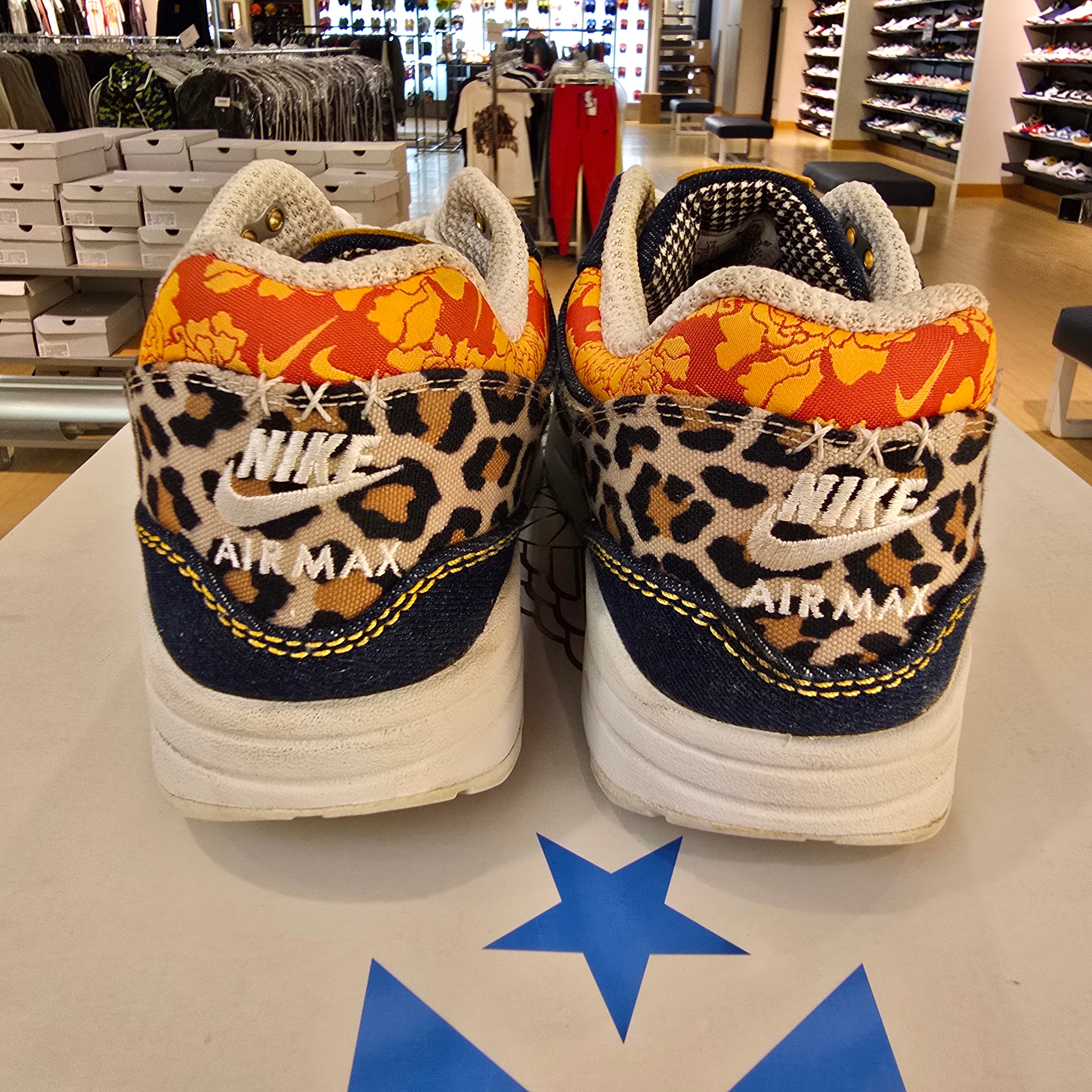 Nike Air Max 1 Premium Denim Leopard SZ 12 USED NO BOX