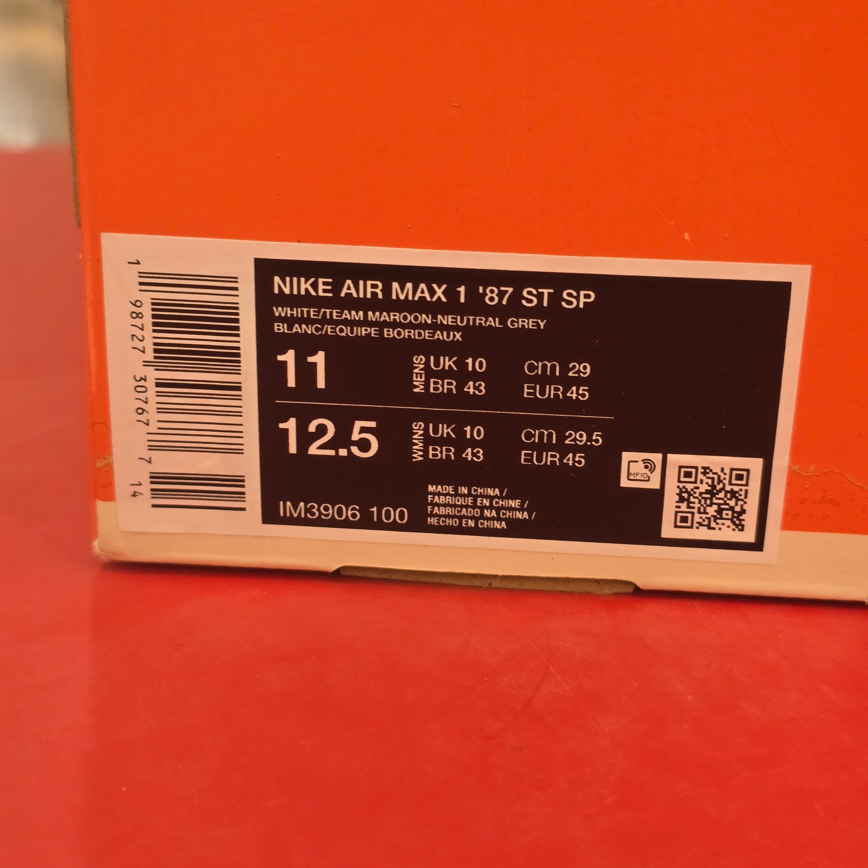 Nike Air Max 1 '87 Stranger Things Steve Harrington SZ 11 MISSING LID