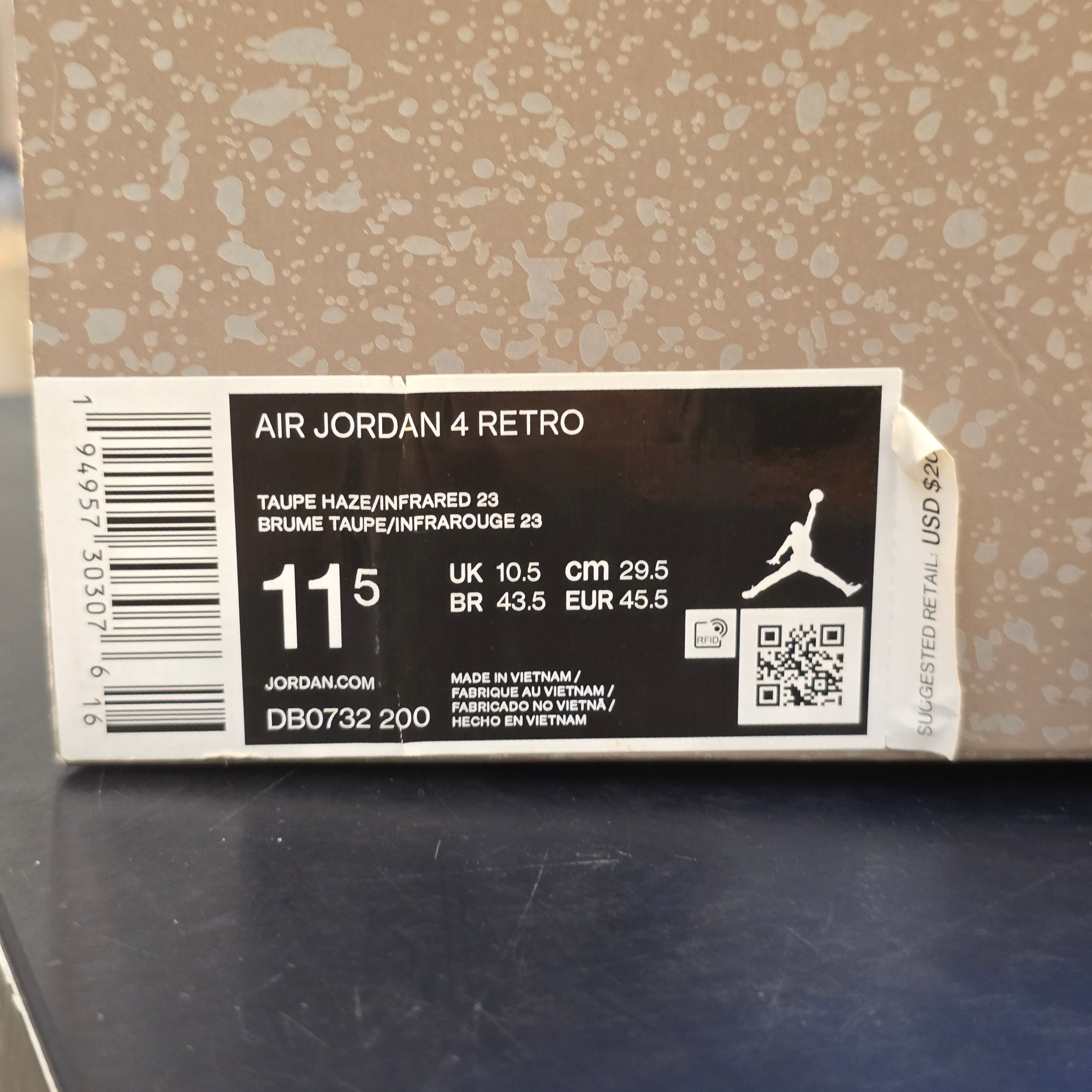 Jordan 4 Retro Taupe Haze SZ 11.5 USED MISSING LID