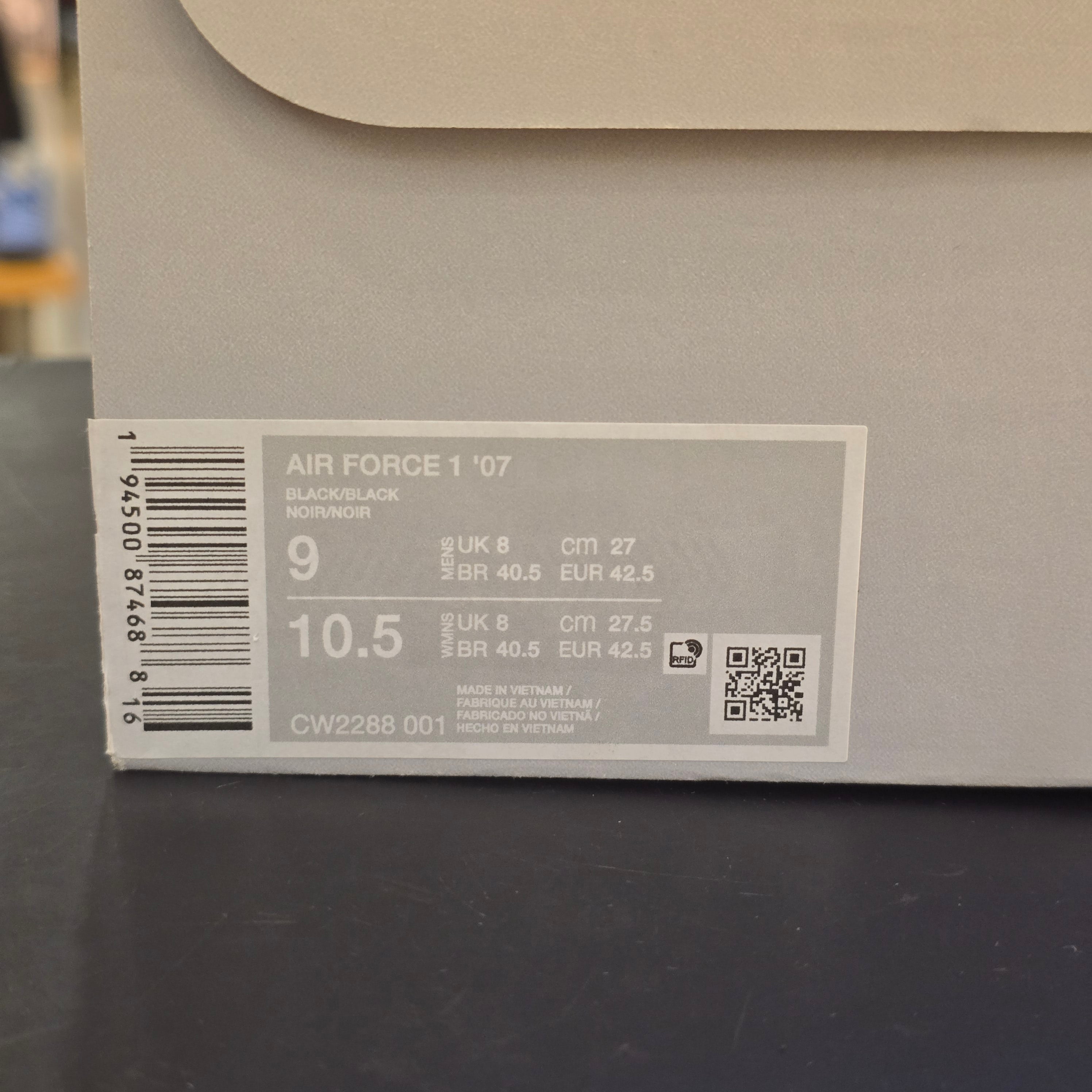 Nike Air Force 1 Low '07 Black SZ 9