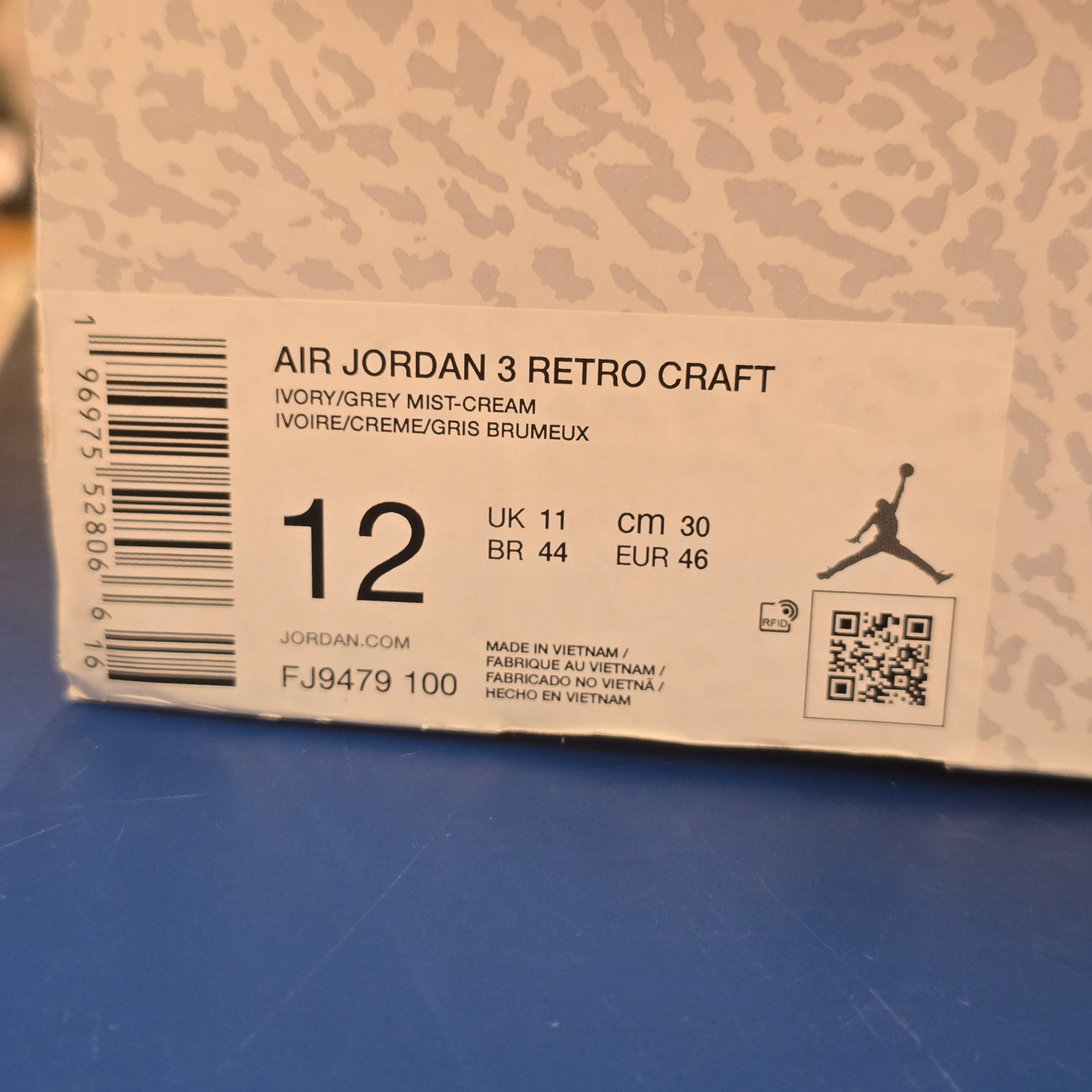 Jordan 3 Retro Craft Ivory SZ 12