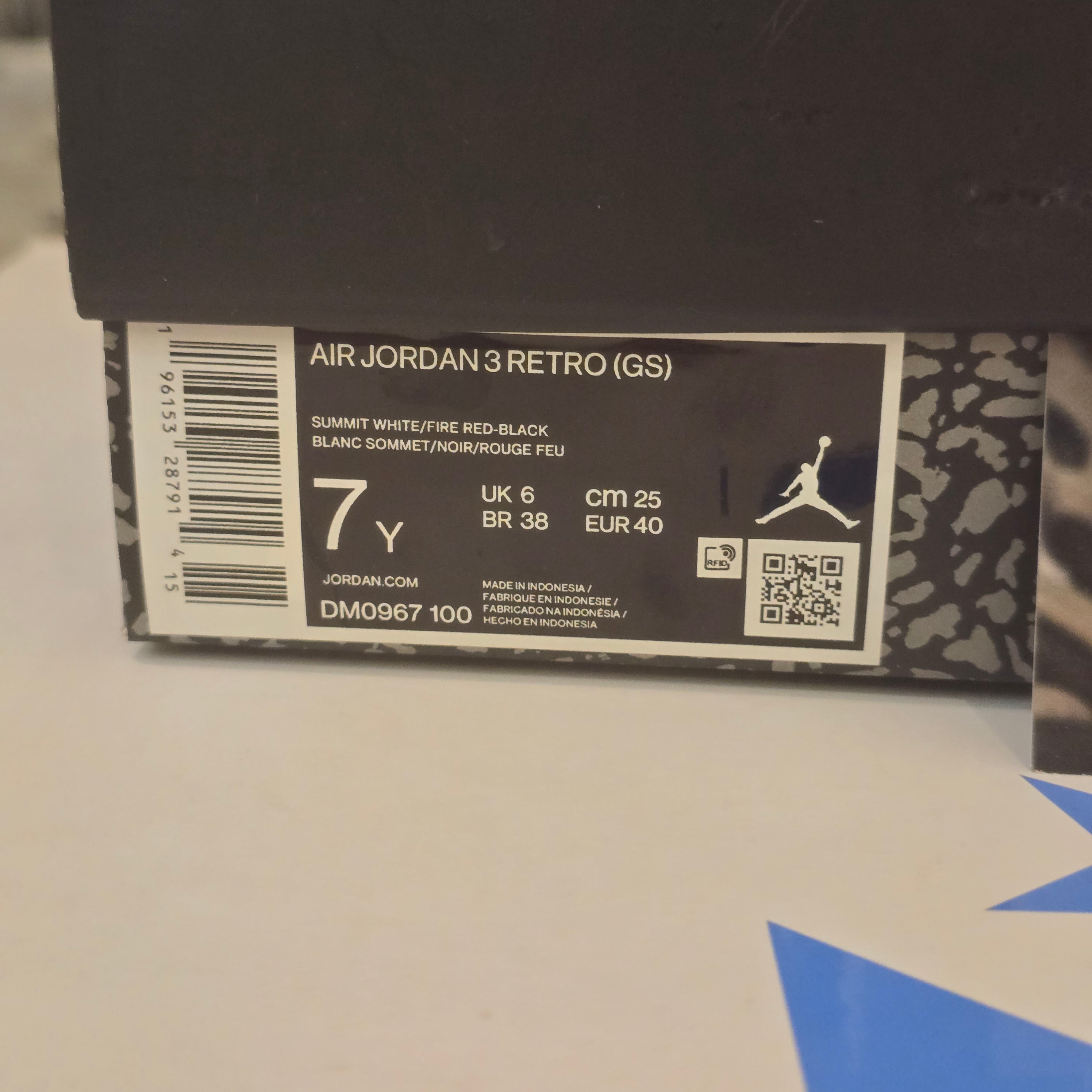 Jordan 3 Retro White Cement Reimagined (GS) SZ 7Y