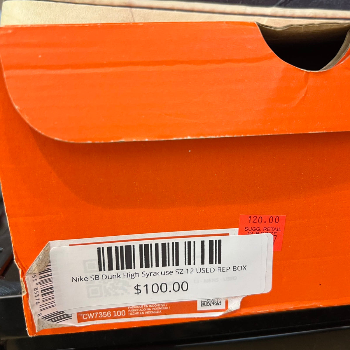 Nike SB Dunk High Syracuse used rep box
