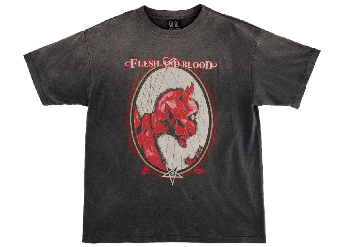 Saint Mxxxxxx Flesh and Blood Devil T-Shirt Vintage Black