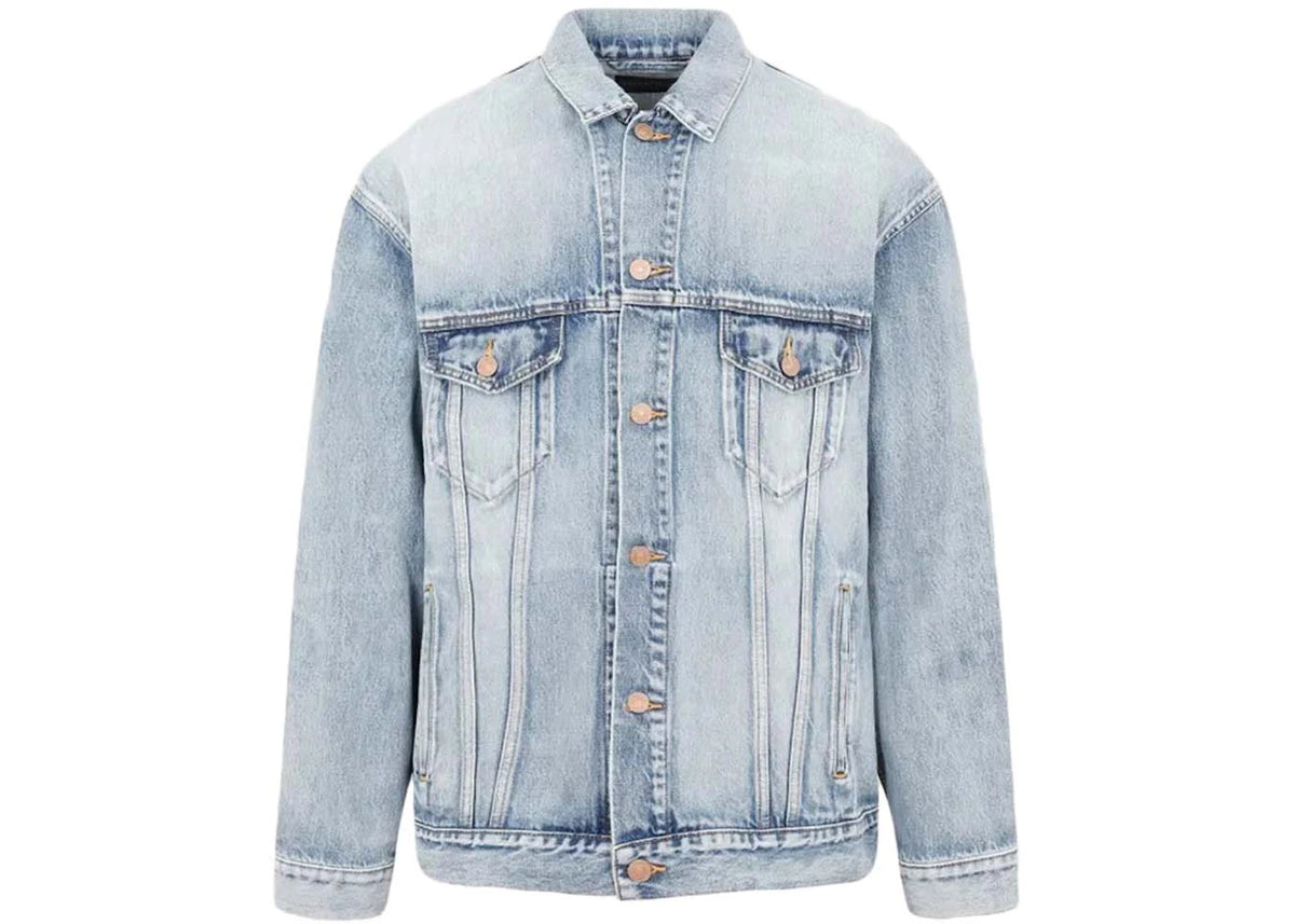 Balenciaga Large Fit Grafitti Backlogo Denim Jacket Blue/Yellow