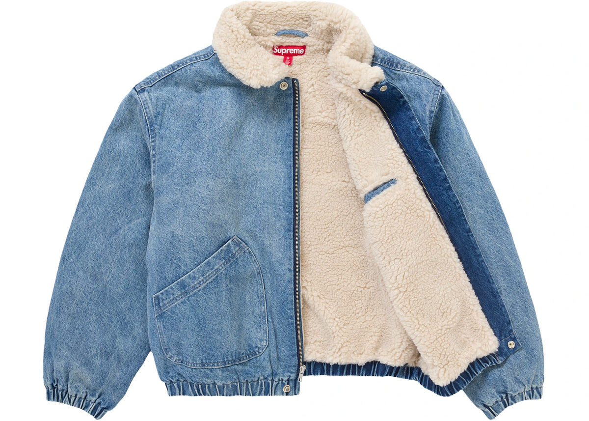 Supreme Faux Shearling Lined Bomber Jacket Denim